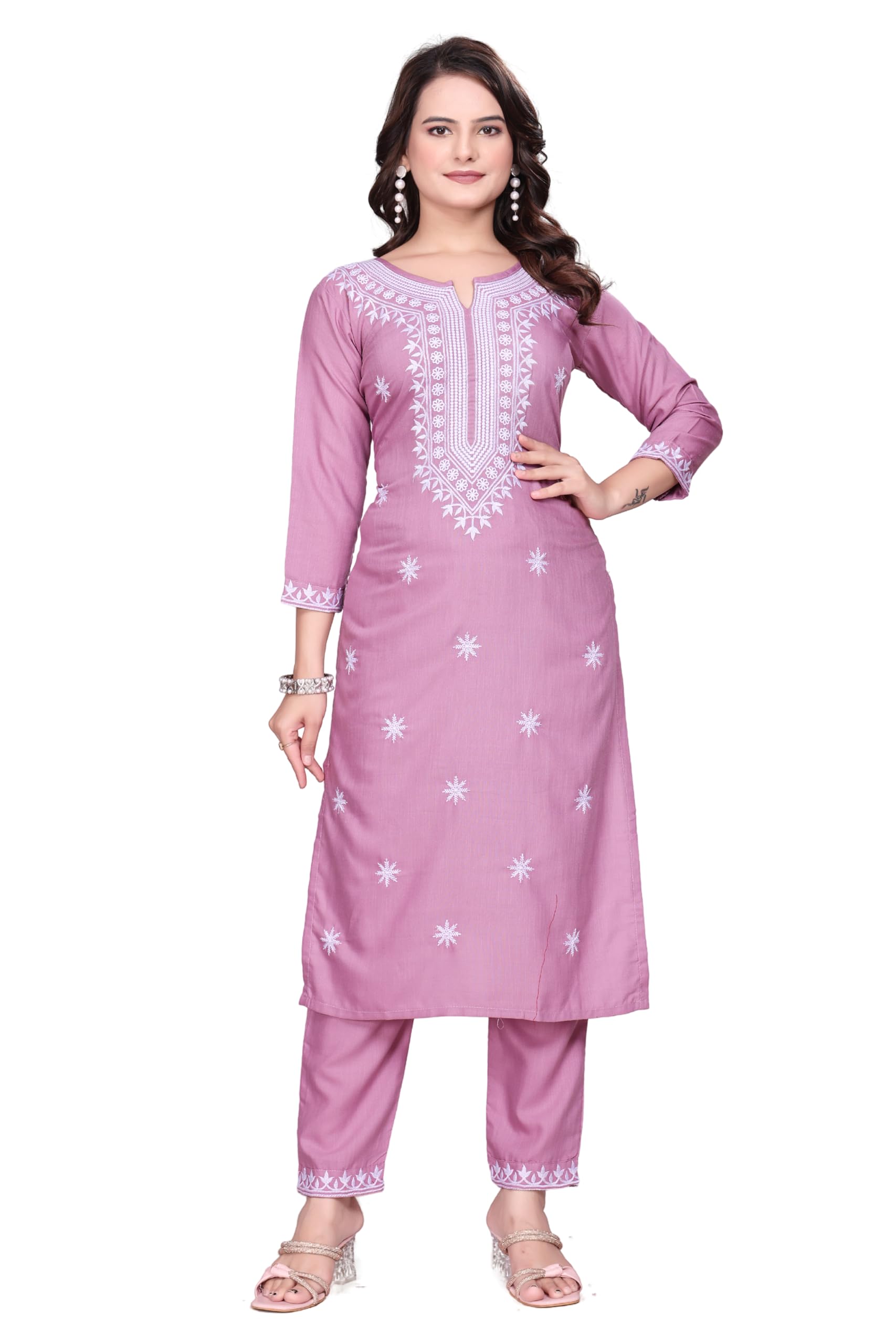 aaru creation Women's Rayon Embroidery Salwar Suit Set Kurta Pant Red Colour-picture-42