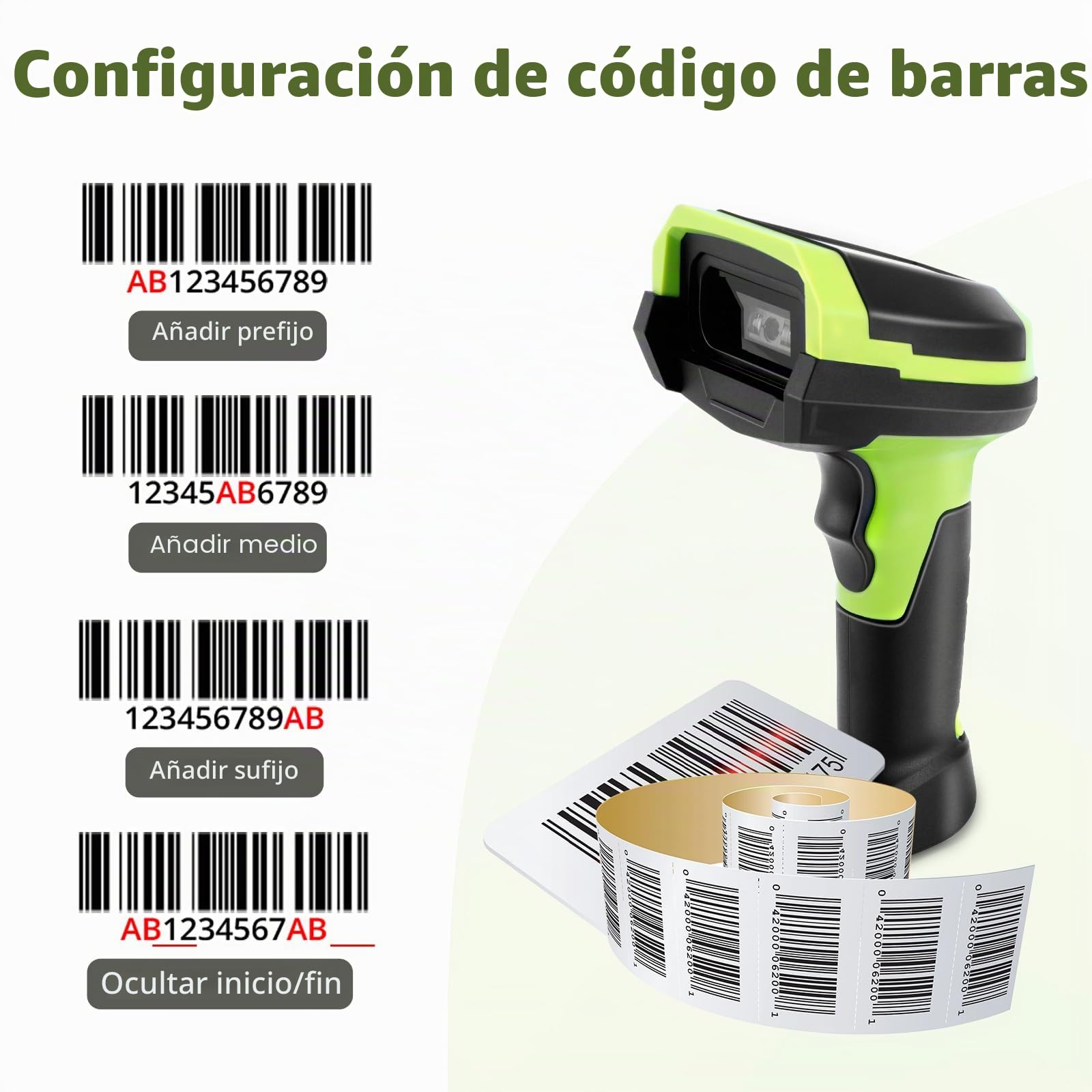 Escáner de códigos de barras inalámbrico, 1D CCD automático con pantalla de visualización, lector de códigos de barras portátil recargable con receptor de 2,4 G, conector y juego con cable USB