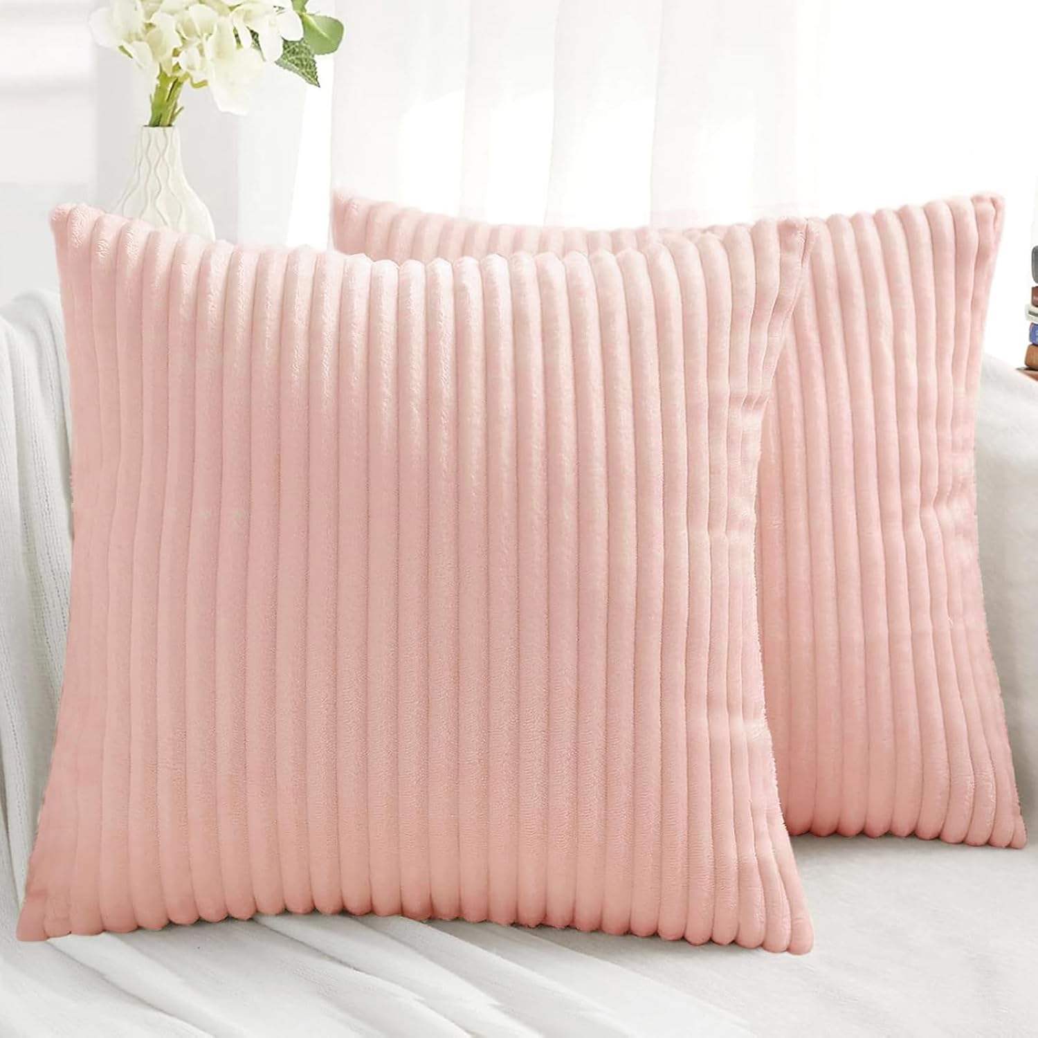 Simmore Decorative Spring Valentine’s Day Throw Pillow Covers 18x18 Set of 2, Soft Plush Flannel Double-Sided Fluffy Couch Pillow Covers for Sofa Living Room, Pink