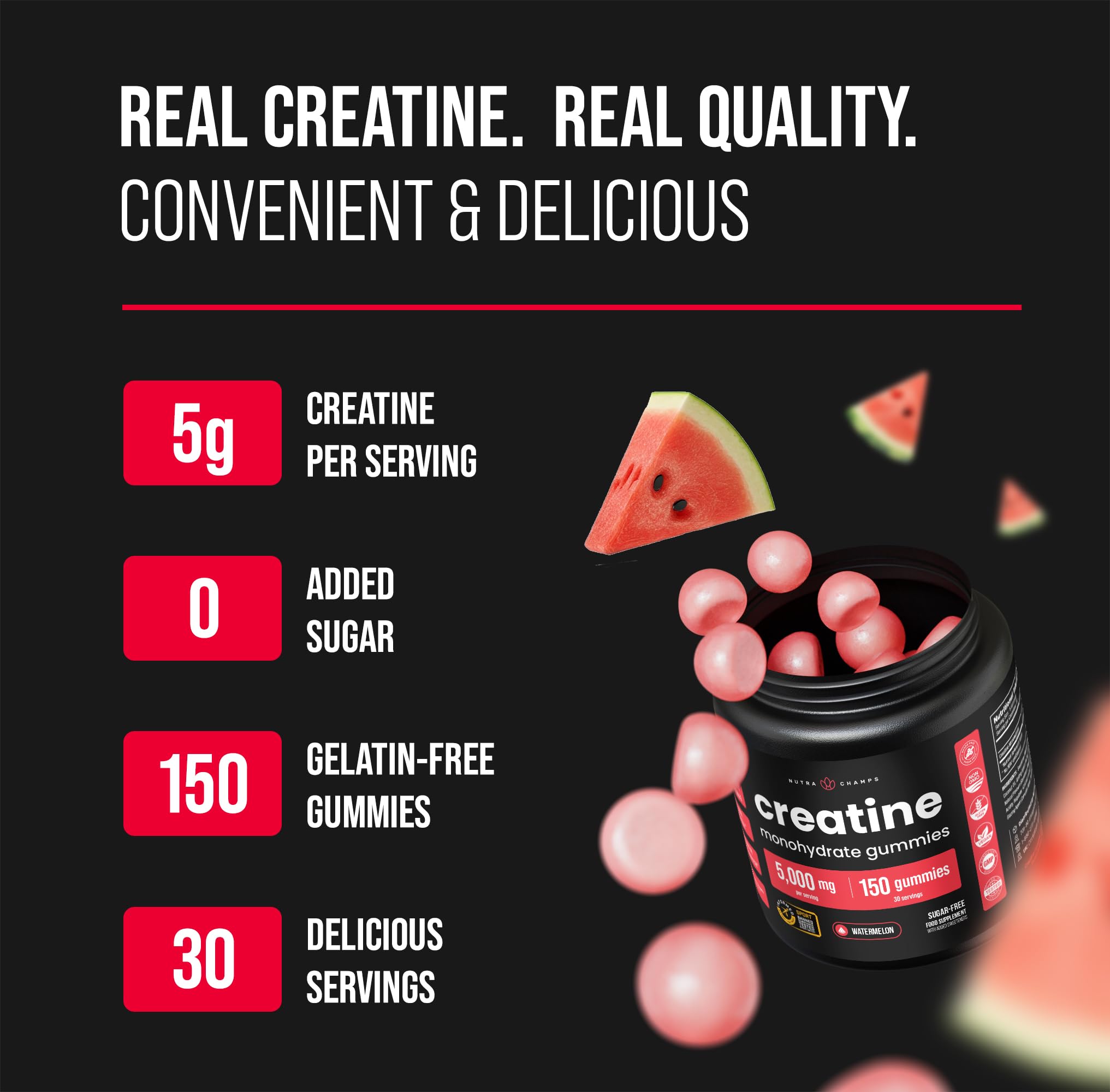 NutraChamps 150 Creatine Gummies for Men & Women - 5g Sugar Free Chewable Creatine Monohydrate Gummies - Supports Protein Synthesis, Muscle Recovery & Workout Performance — Amazon image 2