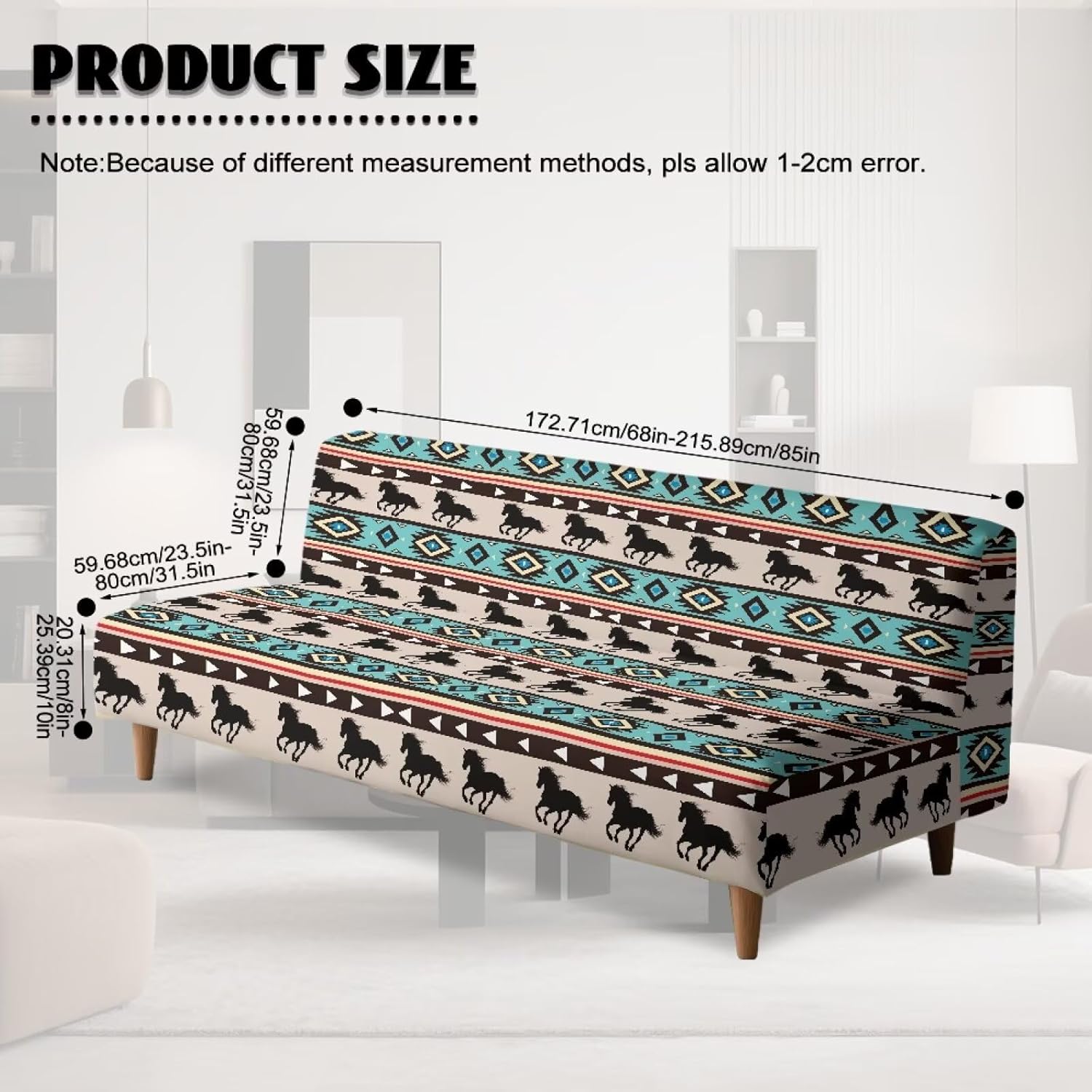 Aztec Tribal Horse Futon Covers, Armless Sofa Covers, Stretch Sofa Bed Cover, Washable Futon Slipcover Furniture Protector for Kids, Pets, Dog and Cat