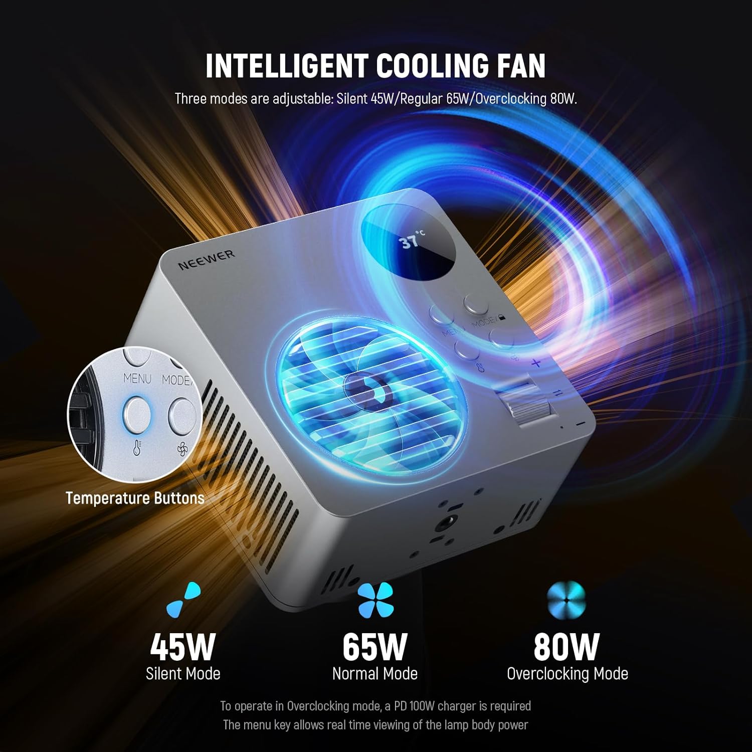 NEEWER HB80C RGBWW LED Video Light with Built-in 72Wh Battery & 100W PD Fast Charging, 80W Mini RGB COB Continuous Output Lighting and Super Clamp with 6" Extension Arm Kit for Photography