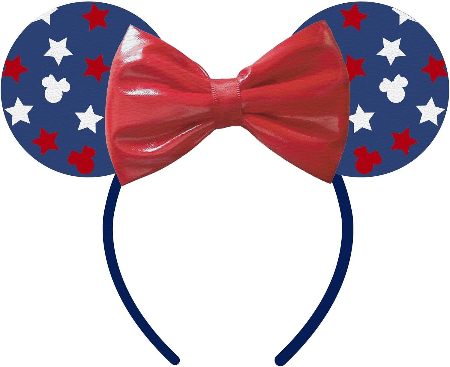 LUV HER Disney Patriotic Headband, 4th of July Outfits for Women, Red White and Blue Decoration with Red Bow, Patriotic Hair Accessories
