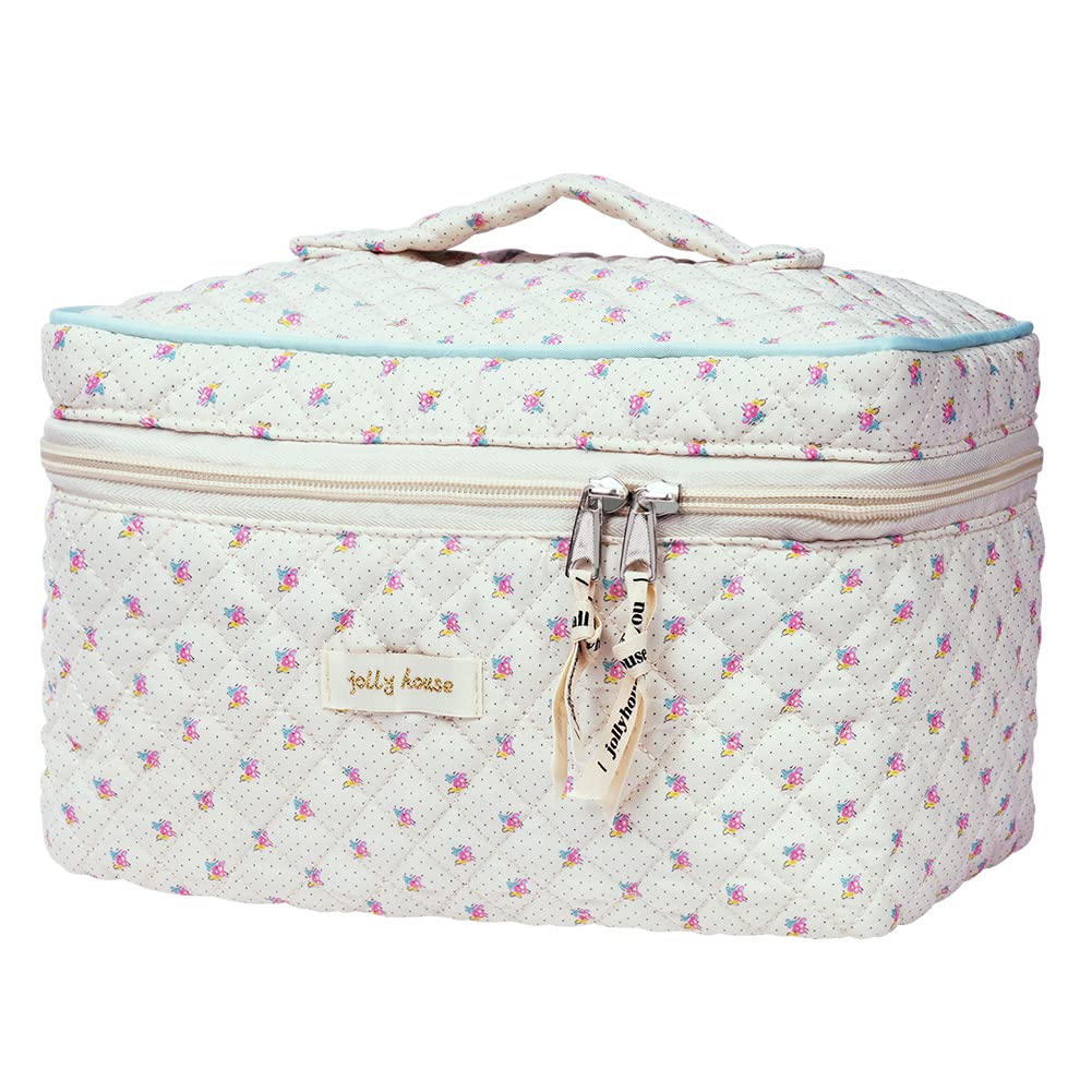 Aucuu Reise Kosmetiktasche, Coquette Make-up-Tasche, Gesteppte Kulturtasche Damen, Kosmetiktasche Groß Kapazität, Baumwolle Make-up Tasche mit Blumenmuster für Kinder Damen Herren