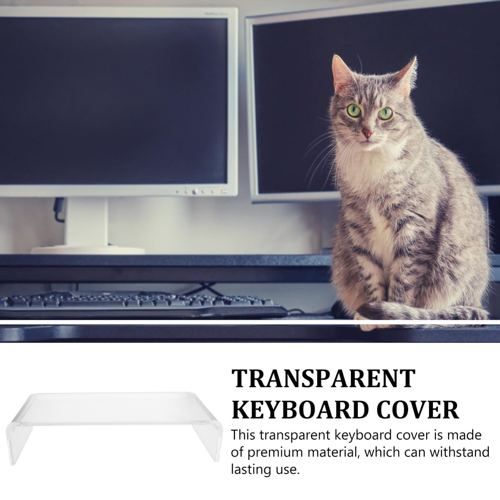 Copri Tastiera in Acrilico Trasparente Anti-gatto Struttura | Funzione Protettiva, Supporto Rialzato Multifunzione, Organizzazione Compatta per Scrivania