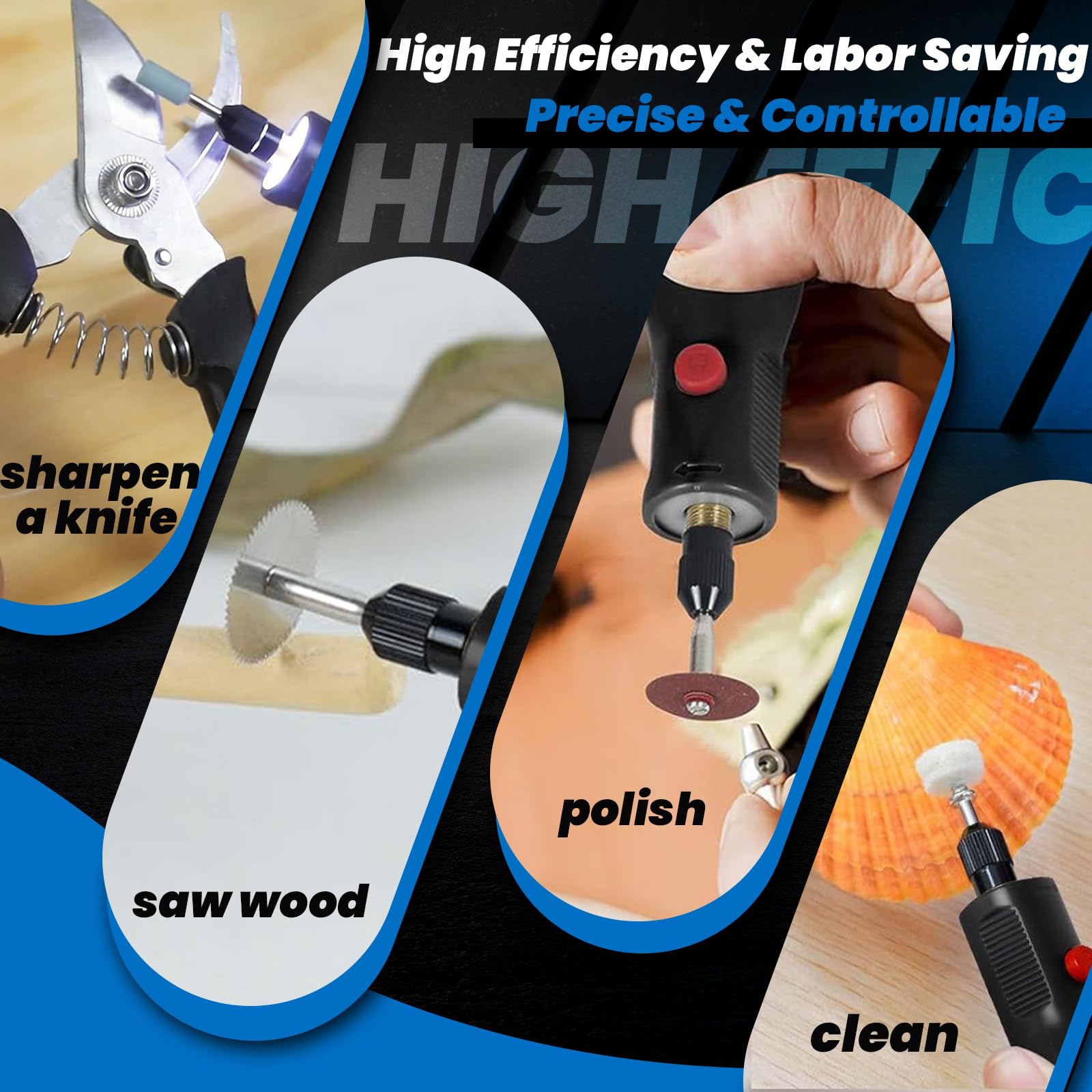 Herramienta Multifuncional, Mini Amoladora Eléctrica Inalámbrica de Herramienta Rotativa con 155 Accesorios Mini Máquina de Grabado con 5 Velocidades y Luz LED para Taladrar Grabar Pulir Esmerilar