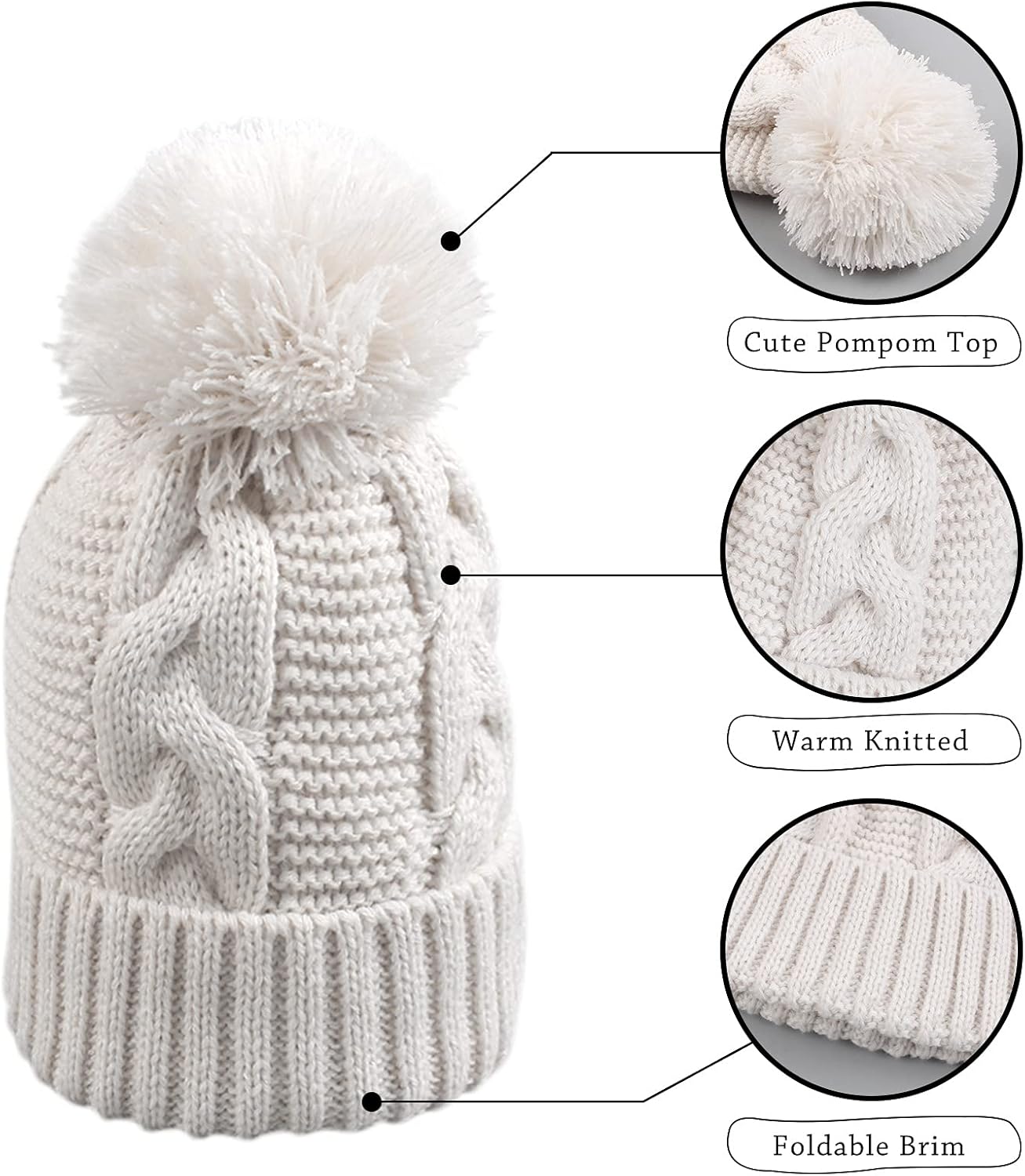 JANGANNSA Winter Knit Baby Hat Twist Warm Beanie for Boys Girls Infant Toddler Baby Beanie with Pompom - Image 3