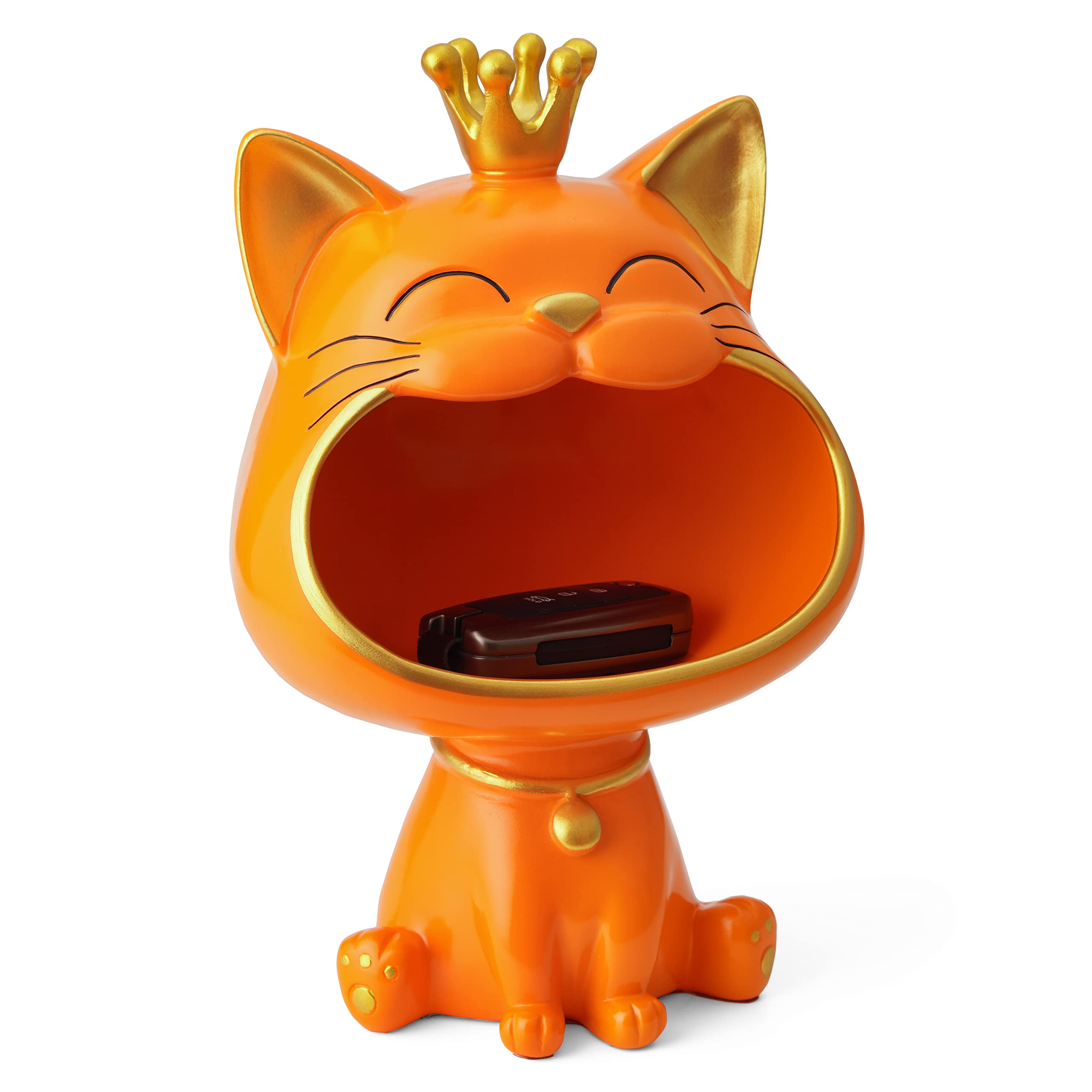 Efugadeng Caja de almacenamiento con estatua de gato sonriente, caja de almacenamiento para llaves de gato, bandeja de joyas, estatua de escultura de gato grande adecuada para el hogar, decoración de