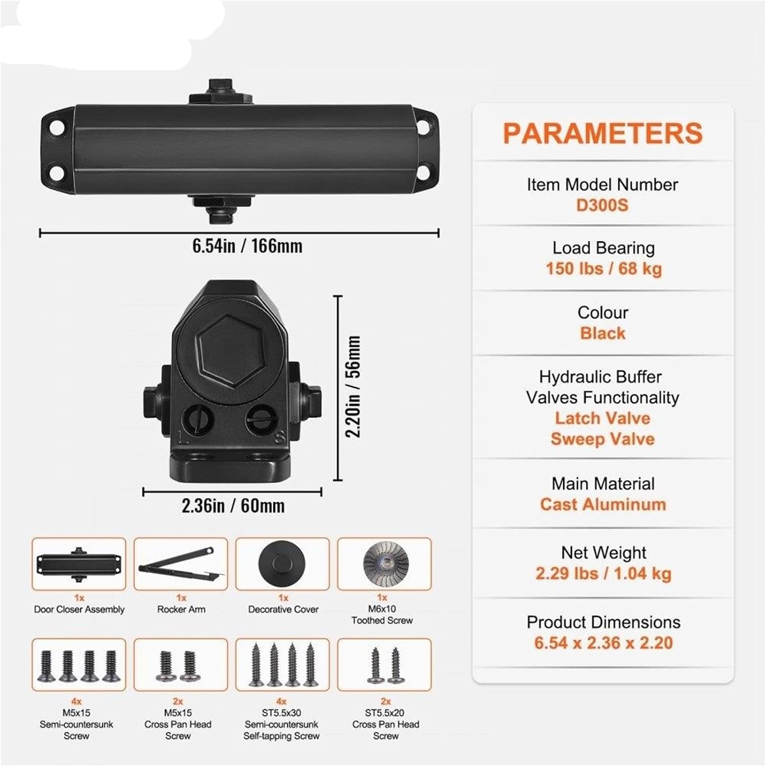 Heavy Duty Hydraulic for Door Closer - Adjustable for 150 Lbs, Easy Install Cast Aluminum, Ideal for Home & Commercial Use,