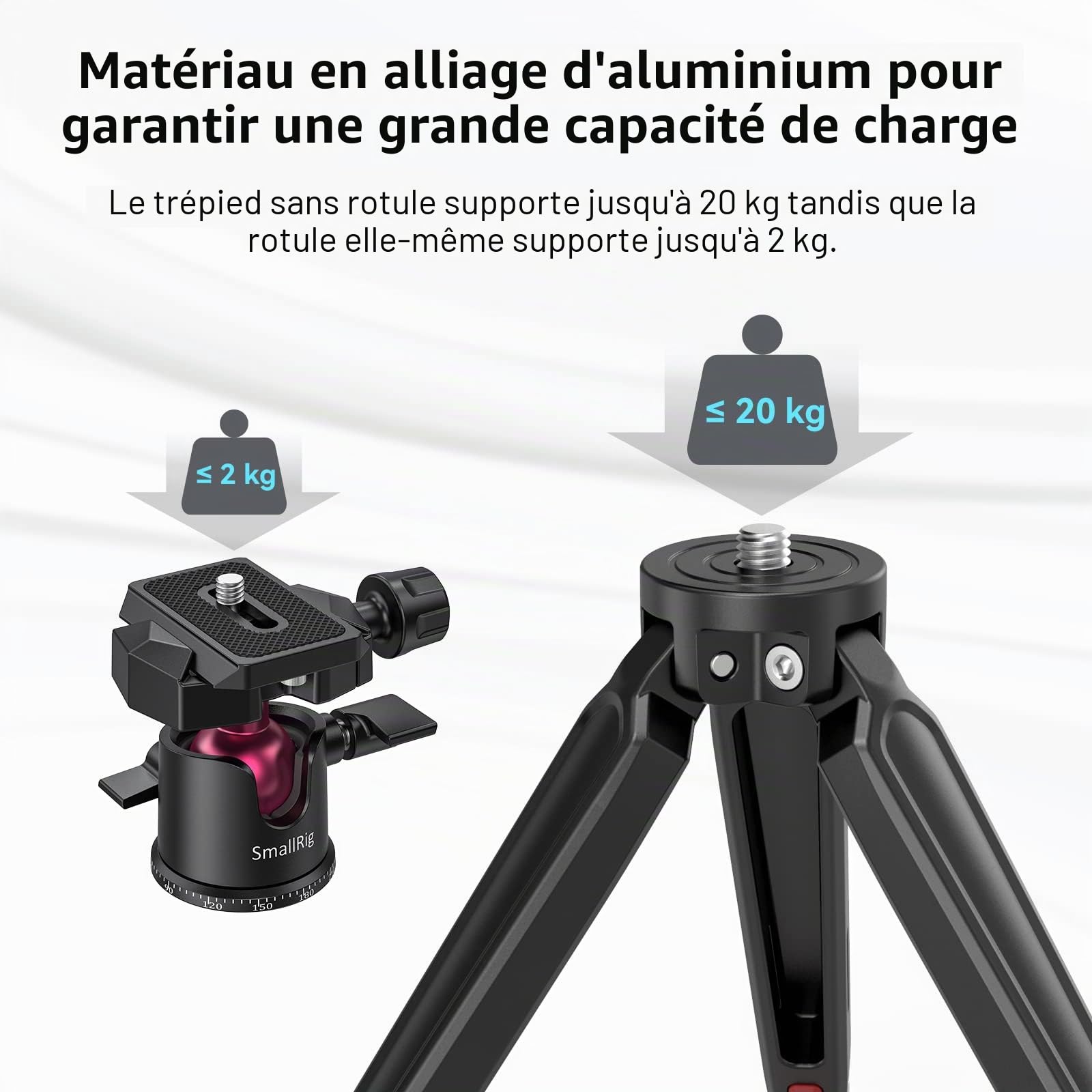 SMALLRIG Mini Trépied de Voyage Léger en Aluminium avec Fixation à Vis 1/4" pour GoPro, Smartphone, Appareil Photo Reflex Numérique - 2664