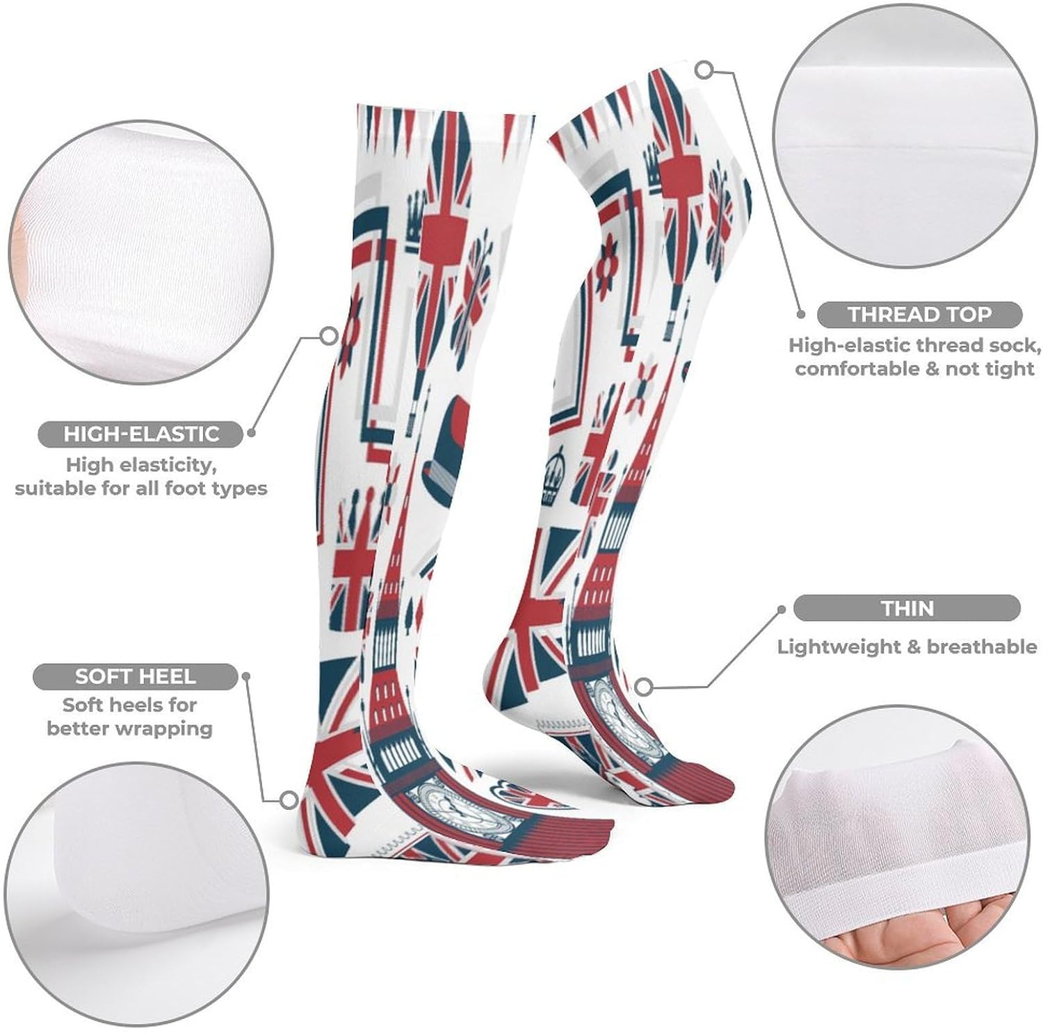 Uk Design Elements Women Knee High Socks Novelty Thin Thigh Long Stockings Tube Sock Dress Casual