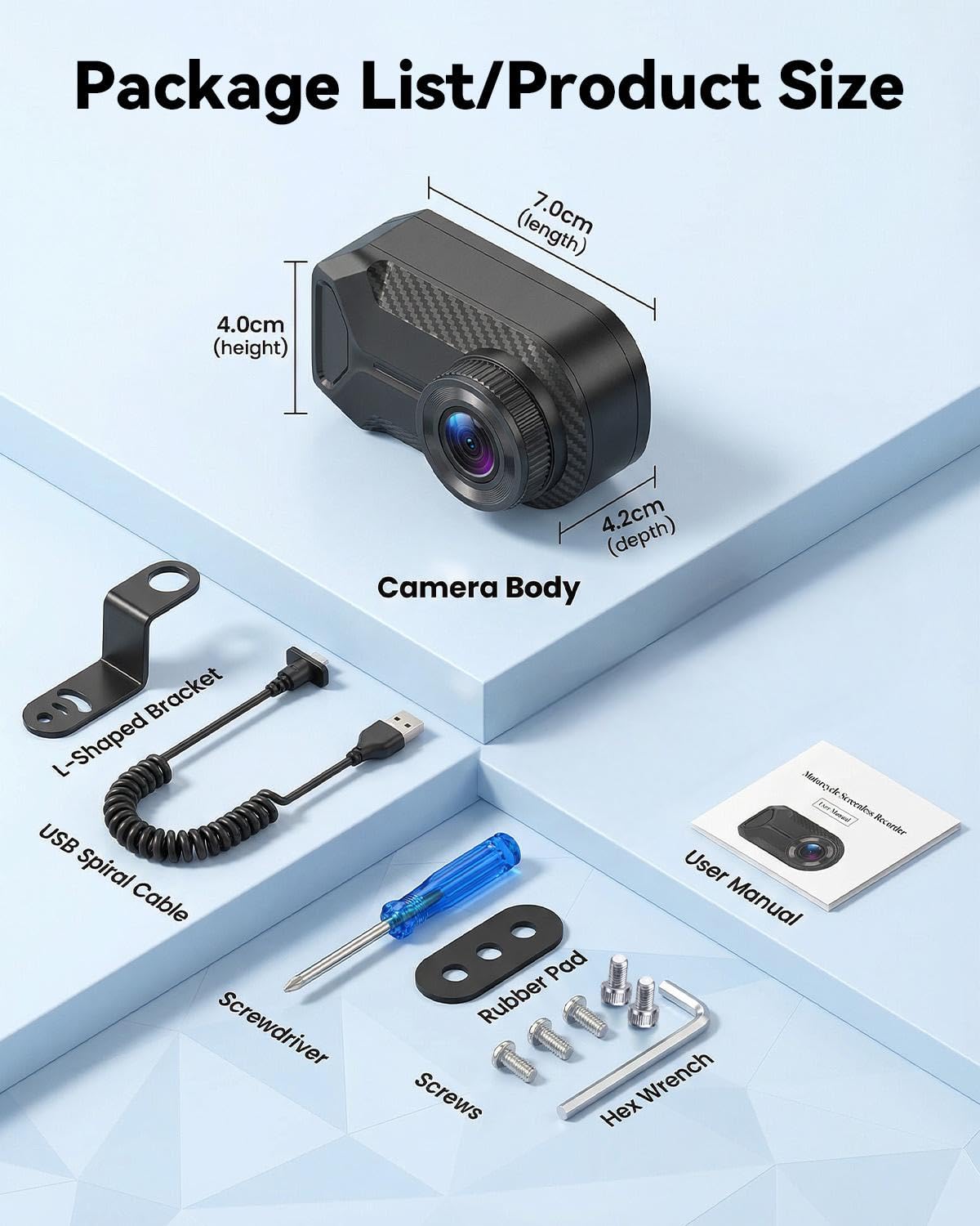 SIXWIN Kamera motocyklowa 1080P WiFi i aplikacją - kolorowa kamera noktowizyjna, wodoszczelność IP66, szeroki kąt 110°, nagrywanie w pętli motocyklowej