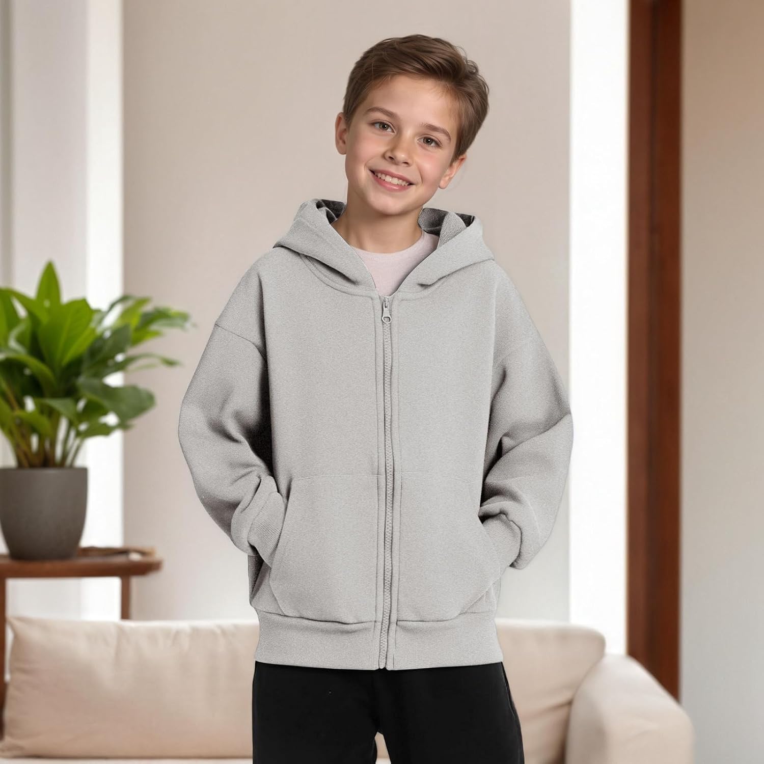 Kids Full Zip-Up Hoodies for Boys Girls Oversized Zip Up Pullover Sweatshirt Long Sleeve Outdoor Athletic Sweatshirts