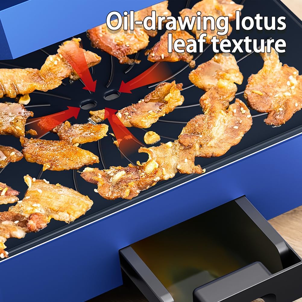 Electric Grill, Smokeless BBQ Grill, Countertop Grills, with LCD Liquid Crystal Screen, 80°C-280°C Temperature Adjustment, Non-Stick Removable Tray, for Home Party