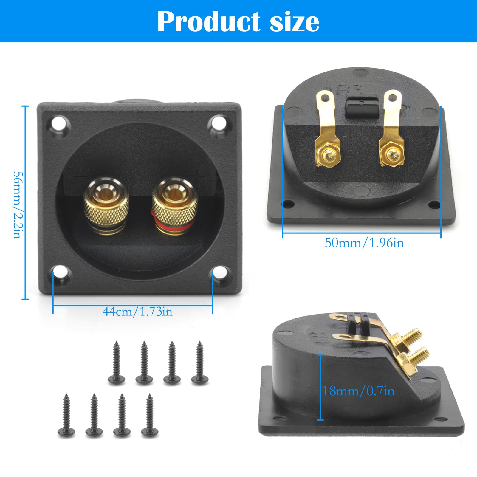2 Pezzi Nero 2 Vie Altoparlante Box Terminale Binding Post, Speaker Box Terminal Binding Post Subwoofer Terminale tazza Cassa Gold Banana Binding Post, Connettori a Molla Rotondi per Subwoofer