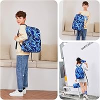 Vista 6 de Mochila escolar para niños de mezhsa, para primaria y secundaria, tipo rayo, para portátil, adolescente, impermeable, ligera, 43 cm, 1-azul