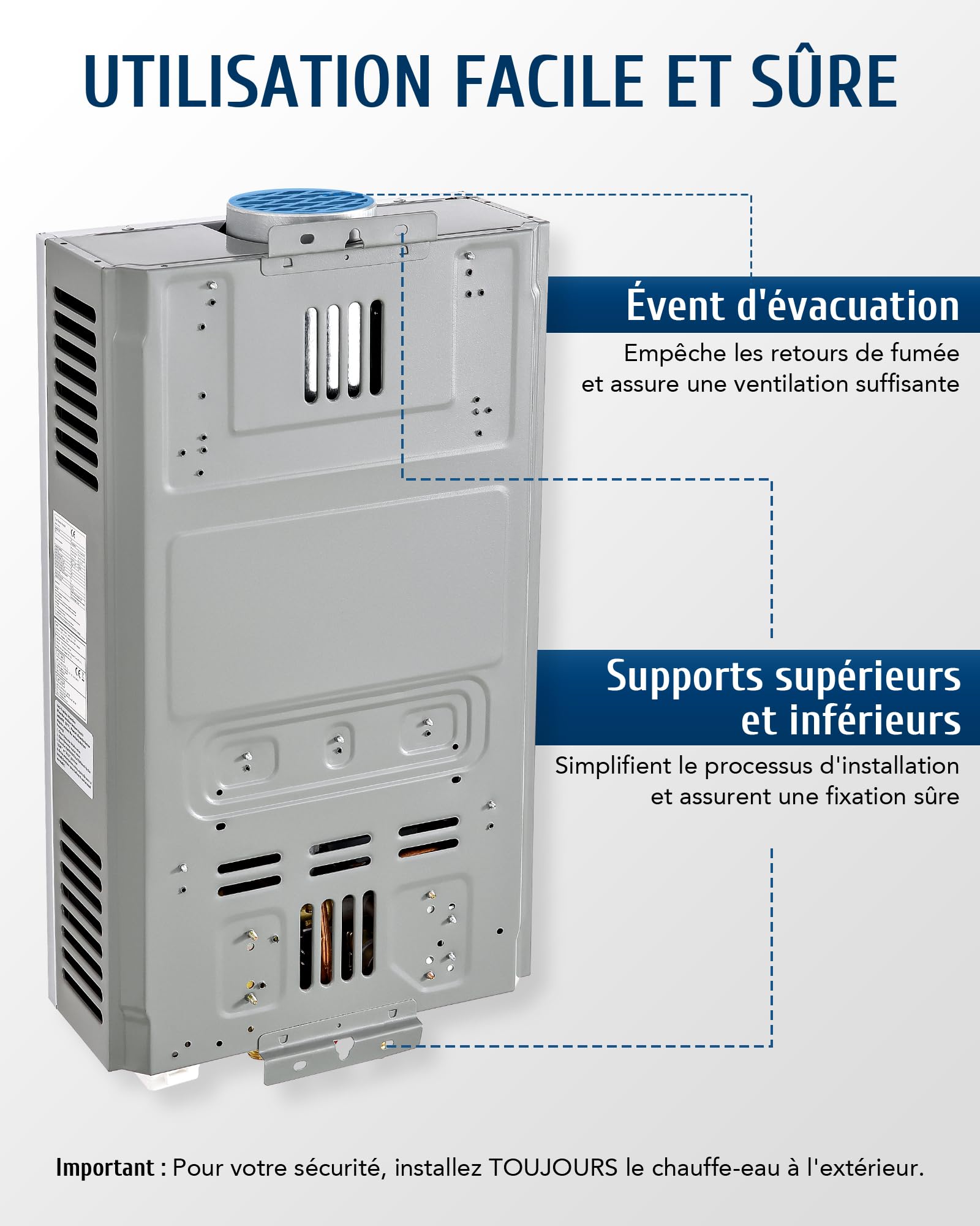 VONLUCE Chauffe-Eau Gaz Instantané 8L/min 13,6kW GPL - Portable pour Camping/Caravane, Modes Hiver/Été, Température Réglable 27-68°C, Certifié CE (Butane/Propane)