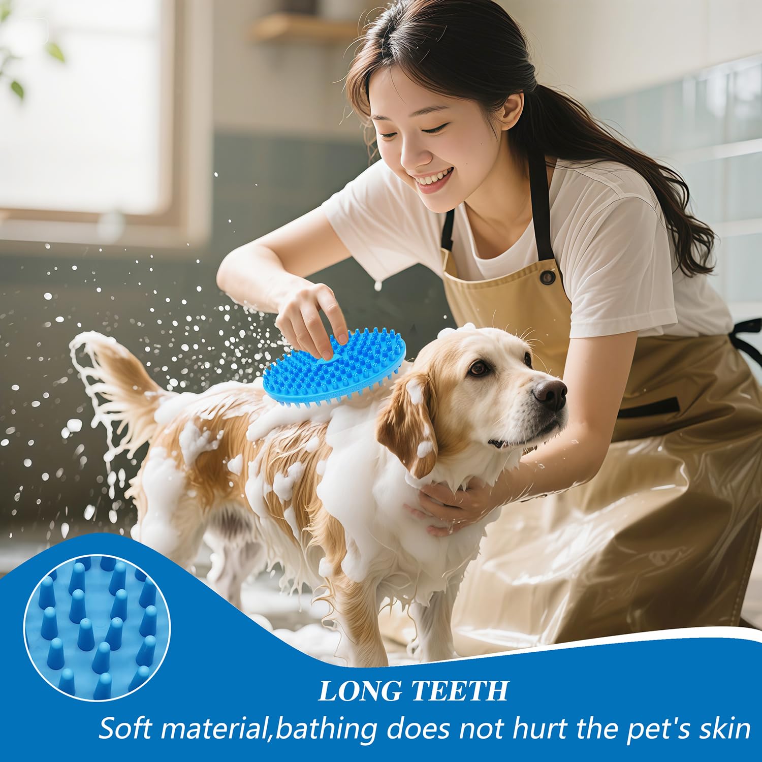 Lilpep Dog Brush - 2-in-1 Double Sided Bath & Massage Brush for Dogs, Pet Shampoo Scrubber, Gentle Hair Cleaning Tool, Soft Rubber Grooming Brush for Short/Long Haired Puppies - image 4