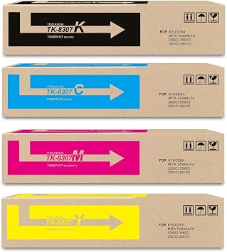 TK8307 TK-8307 1T02LK0US0 1T02LKCUS0 1T02LKBUS0 1T02LKAUS0 Toner Cartridge Compatible with Mita Taskalfa 3050ci 3550ci 3051ci 3551ci Printer | 4 Pack Black/Cyan/Magenta/Yellow