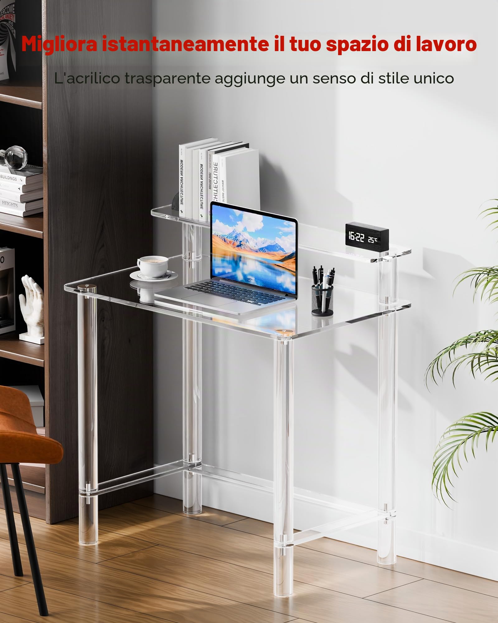 VEVOR Scrivania in Acrilico, Rettangolare a 2 Livelli Capacità di Carico 60 kg, Moderno Tavolino da Computer, per Camera da Letto, Isola Cucina, Ristorante, Ufficio, 50 x 80 x 88 cm, Trasparente