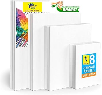 HOME BUY Cotton Canvas Boards for Painting, Blank Canvas for Painting Using Acrylic Paint or Oil (Total 8 PC (2X(5x7, 8x10, 9x12, 10x14)) - Multi Pack