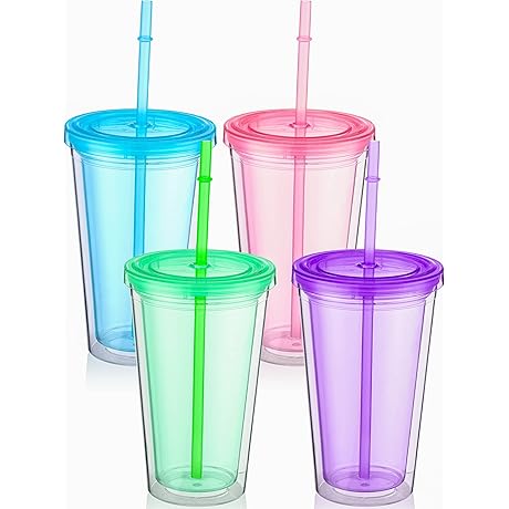 Nuogo Double Wall Tumbler: Insulated & Reusable 16 oz Plastic Cups with Lids & Straws