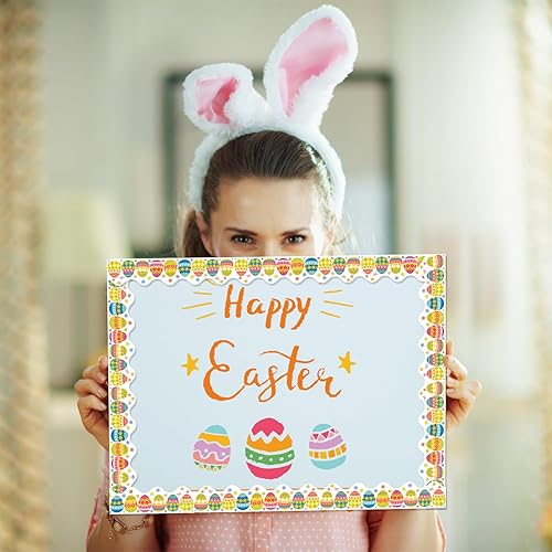 Miniatura 4 de 60 bordes de 68.9 pies para tablón de anuncios de Pascua, 3 estilos de borde de primavera, huevos coloridos, flores, conejo, pegatina, papel