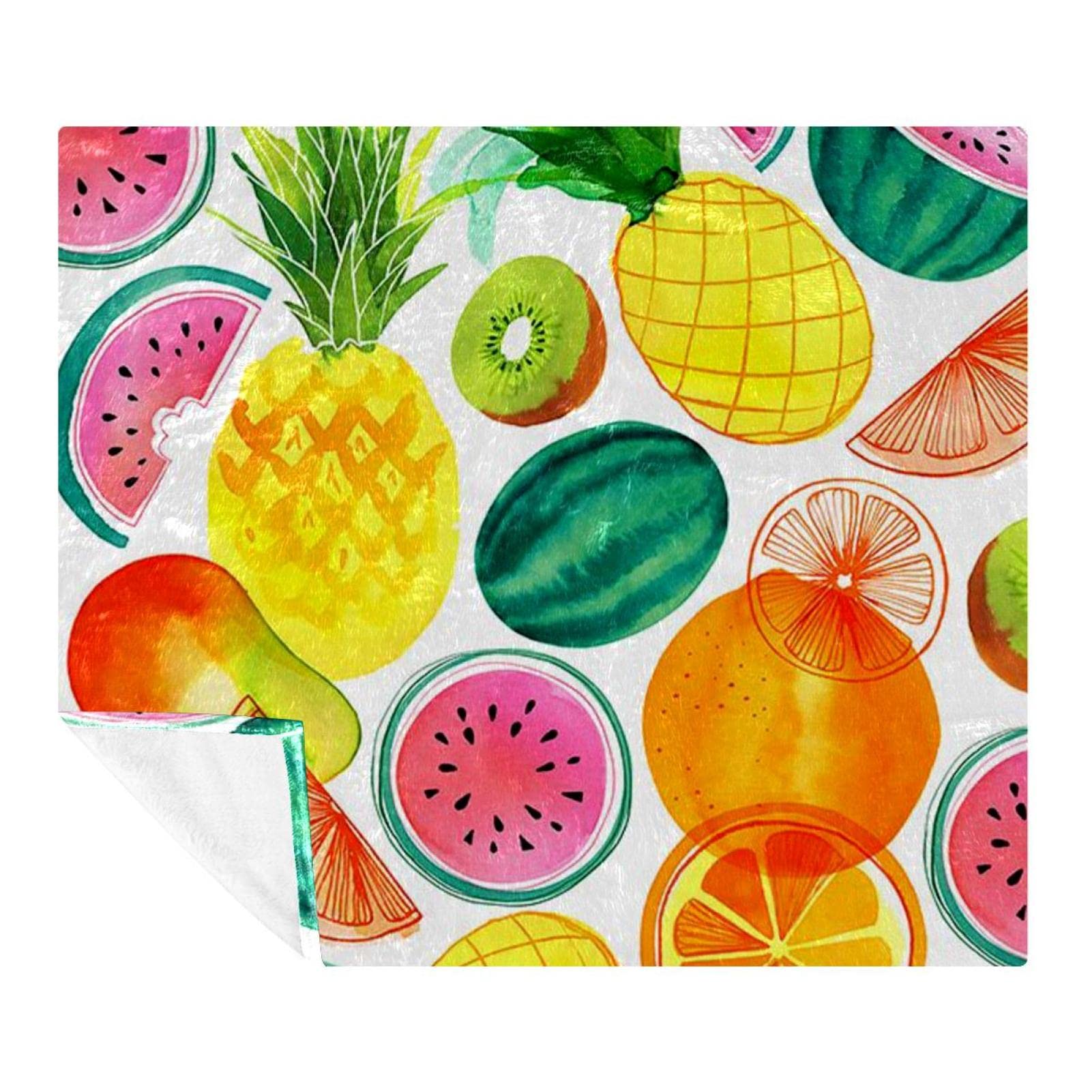 Couverture polaire microfibre fruits 150x200cm douce pour lit et canapé