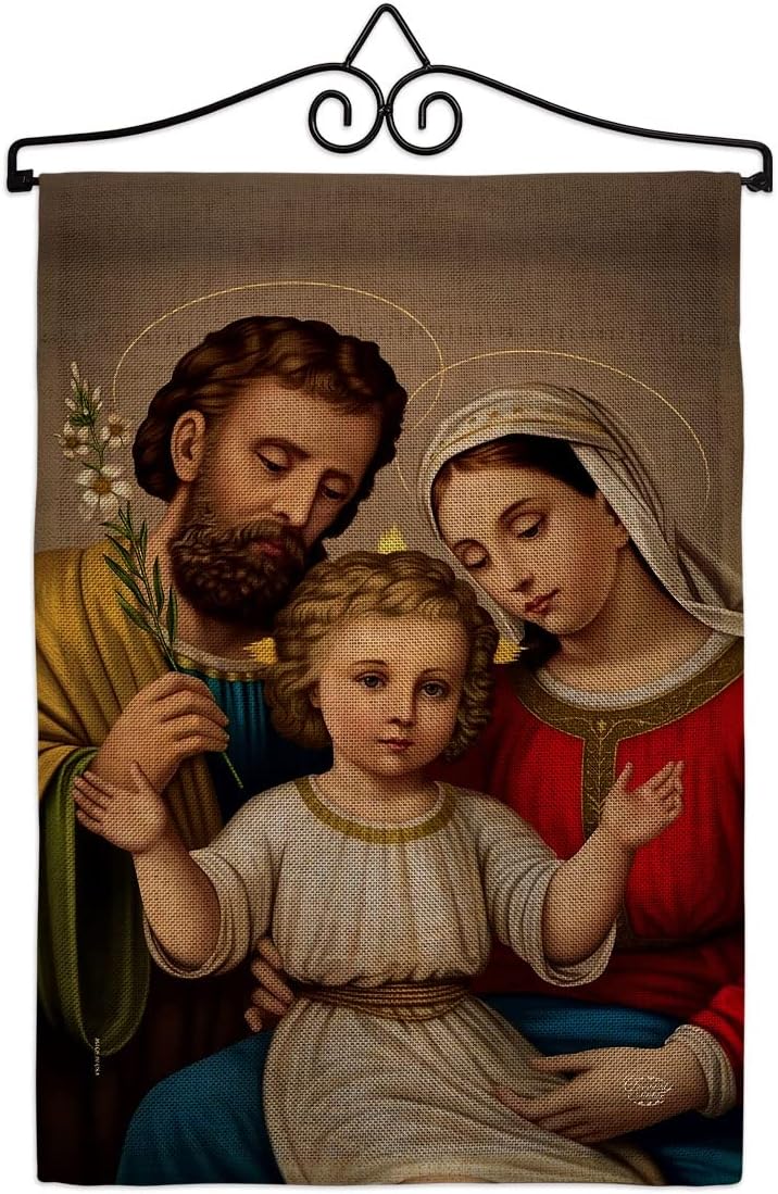 Holy Family Garden Flag Set Wall Holder Religious Faith Hope Grace Peace Dove Christian Religion Easter Small Decorative Gift Yard House Banner Made In USA 13 X 18.5