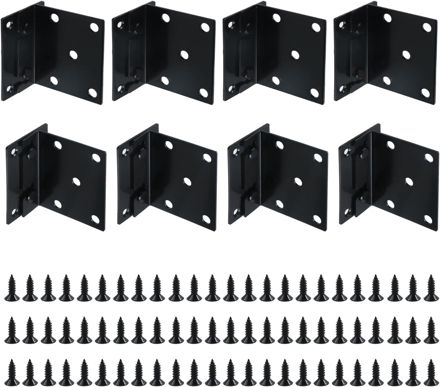 8 Pcs Universal Iron Bed Rail Brackets Heavy Duty Hardware Beds Hinge 2 Hooks for Bed Frame with Screws, 3.54"x2.95"/90x75mm, Black, Style F