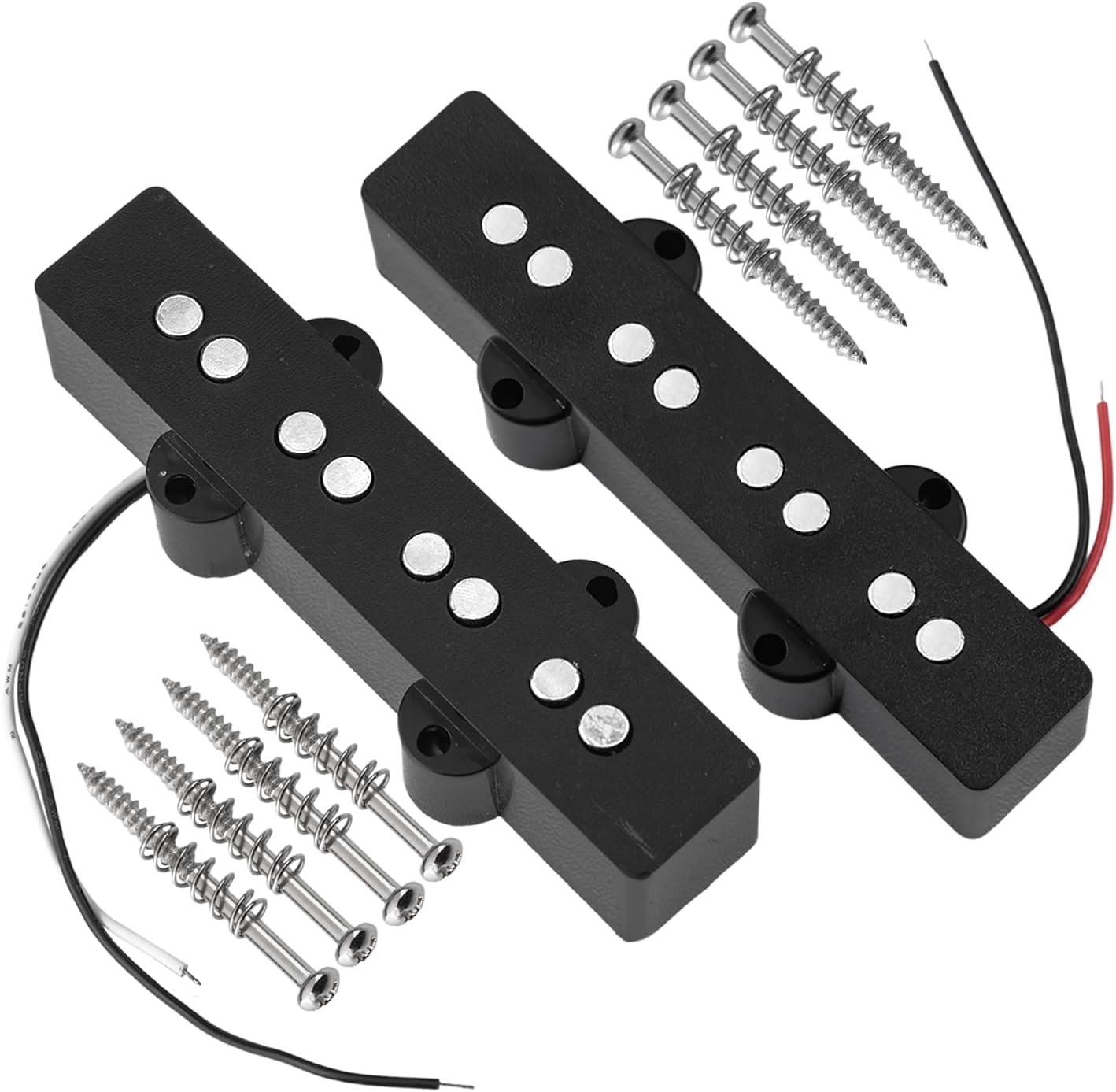 2PCS Ceramic Magnet Open Style J Bass Pickup Neck + Bridge Pickup Set Fit 4 String Electric Bass Guitar Part, Black