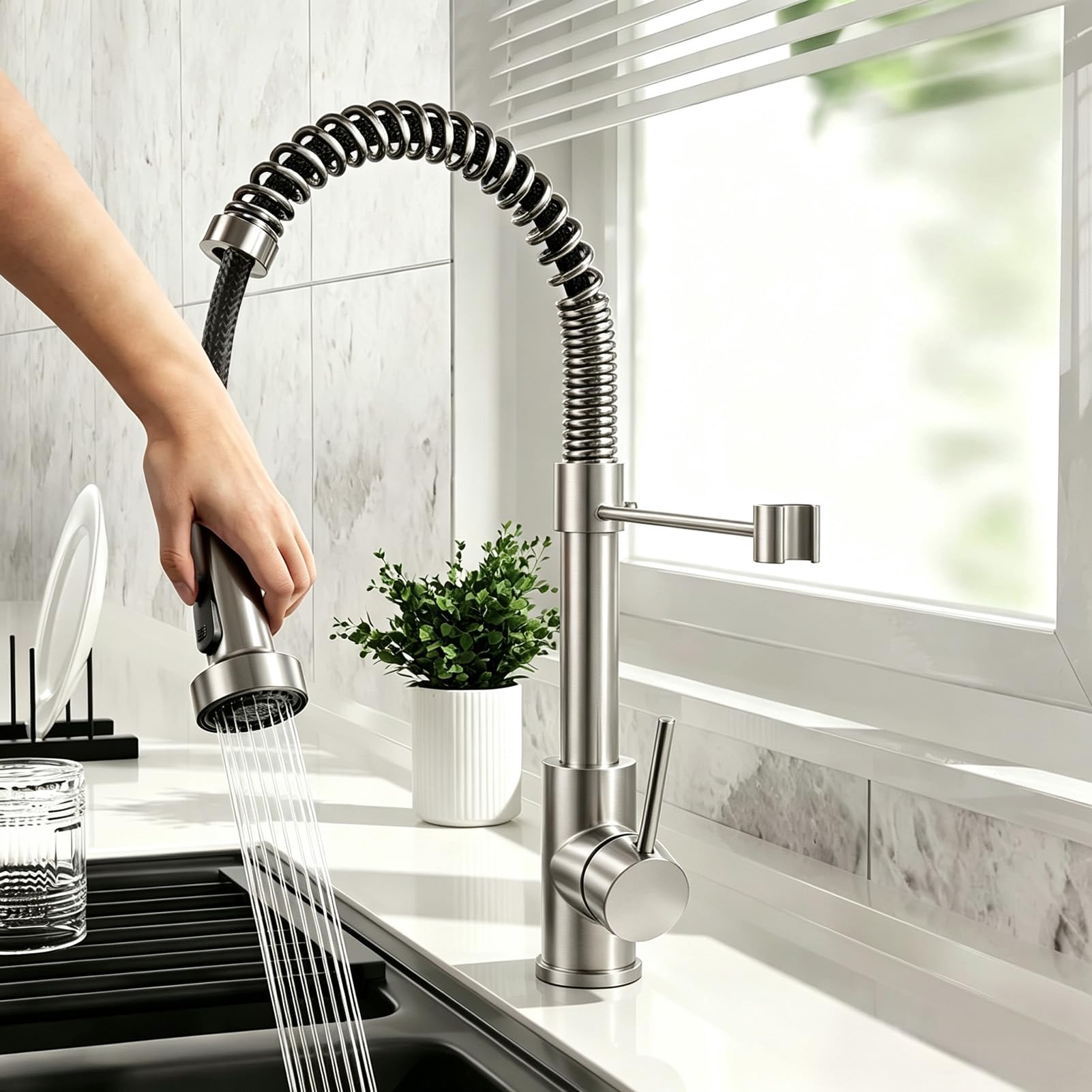 Grifo de cocina de acero inoxidable 304 con 2 funciones de chorro
