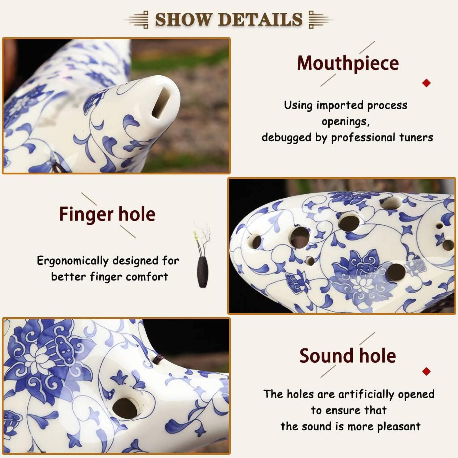 Okarina altowa C z 12 otworami, z torbą ochronną, ręcznie malowana niebiesko-biała porcelana, instrument muzyczny, porcelanowa glina, kolekcjonerska, z paskiem na szyję, pomysł na prezent dla