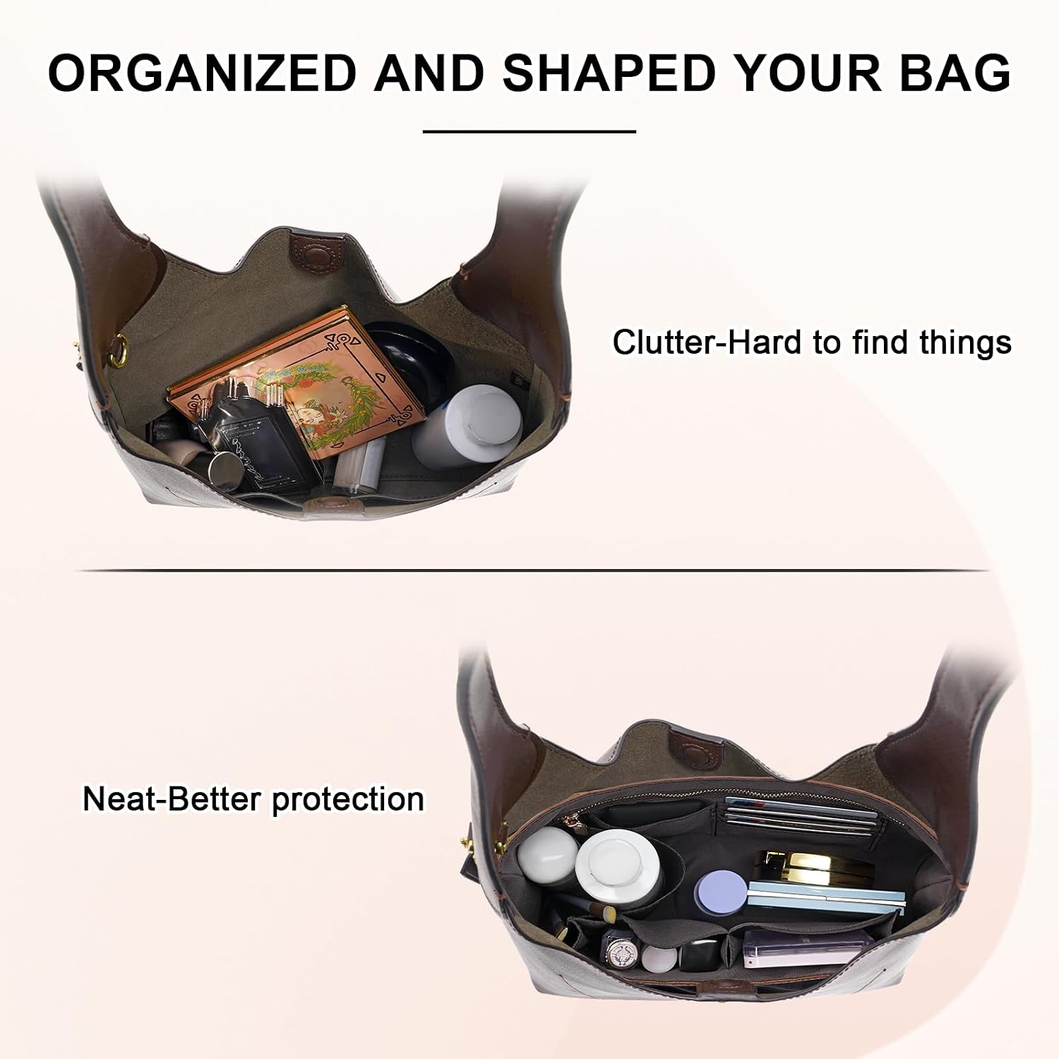 Purse Organizer Insert for Brooklyn 28 Tote, Organizer in Dupont Paper with Card Slots and Water Bottle Holder (Brown)