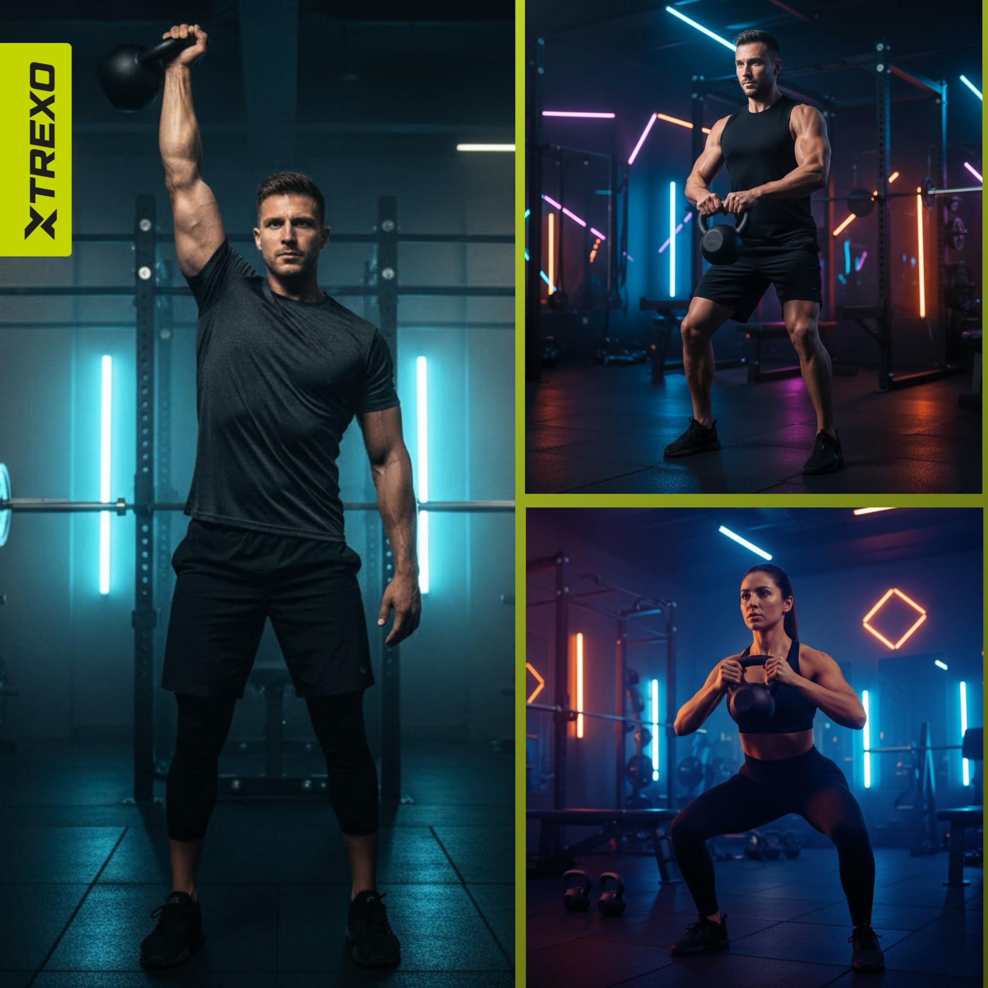 XTREXO Kettlebell Gusseisen, Kugelhantel Guss mit Flachem Boden, Pulverbeschichteter Griff, Schwunghantel für Krafttraining CrossFit Home Gym (8 kg)