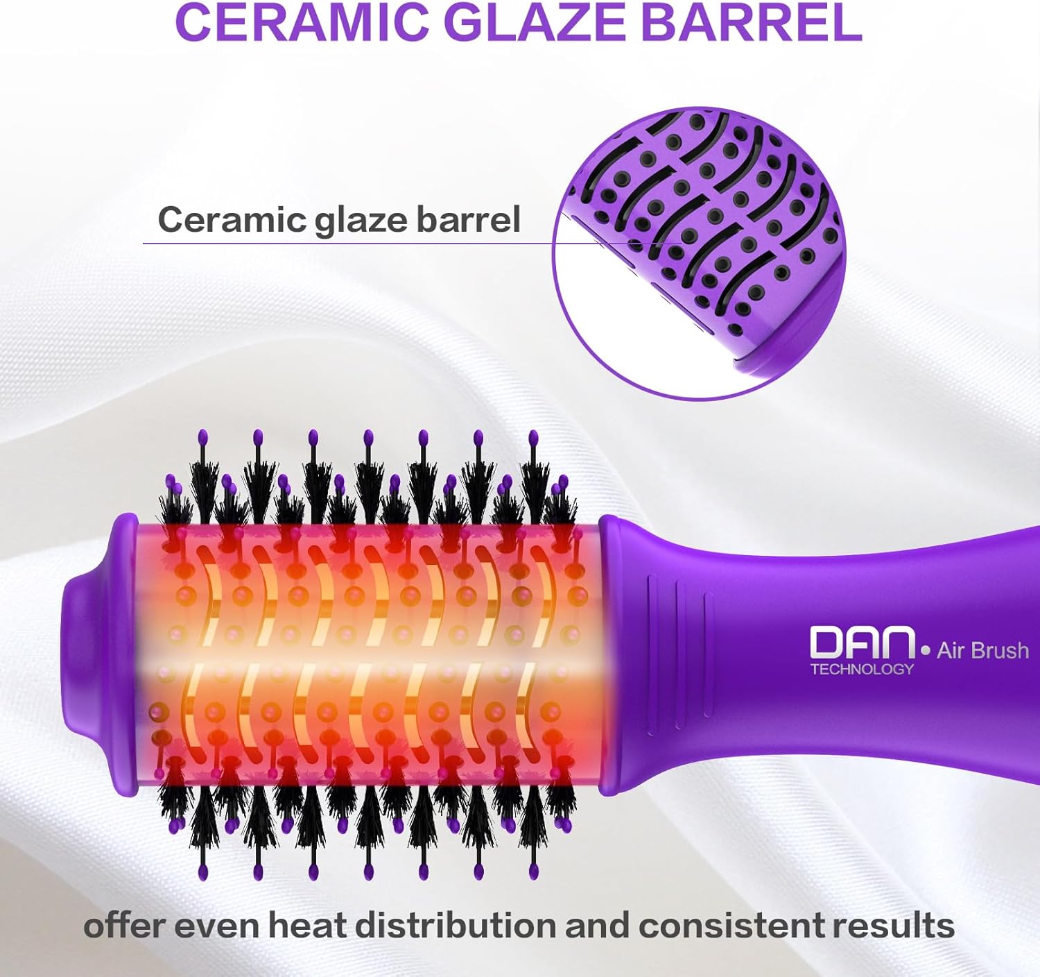 Blow Dryer Brush, Smoothing & Volumizing Blowout, 2 Inch Oval Barrel Hair Dryer Brush, Ceramic Coating for Short-to-Medium Hair, 120V (Purple) - Image 3
