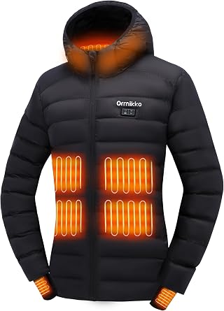 Womens Heated Jacket with Battery Pack 16000mAh - Lightweight Electric Heated Coat for Women with Heating Gloves US, Alpha, Large, Regular, Regular, Black