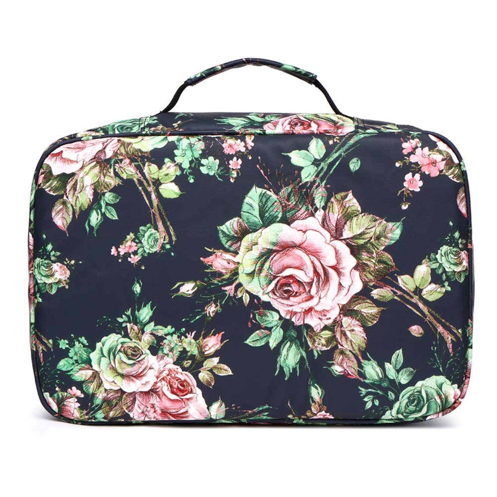 Marker Case 96 Slots Marker Holder Organizer (Black Flower+Shoulder Strap)