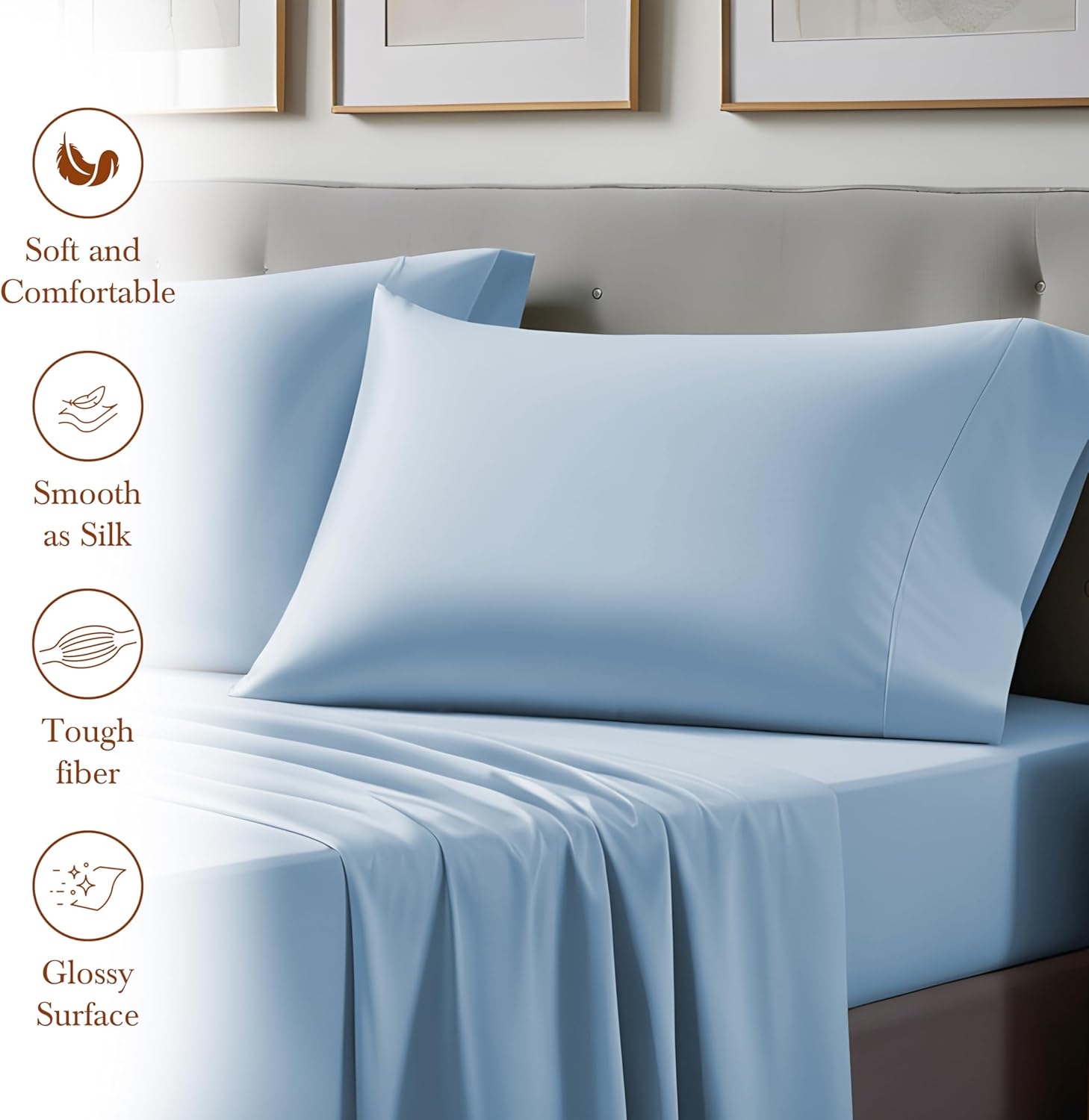 Linenwalas 1200 Thread Count American Cotton Sheets - 100% Supima Cotton Thick, Heavy, Soft Sateen-Hotel Style Premium Luxury 4Pcs Sheet Set Fits Upto 17" Deep Pocket Mattressess (King, Baby Blue) - Image 5
