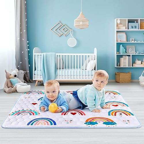 Miniatura 2 de KIDFRID Alfombrillas de juego prémium para bebé, tapete de juego de 50 x 50 pulgadas para corral de juegos, tapetes de juego inodoros para bebés y
