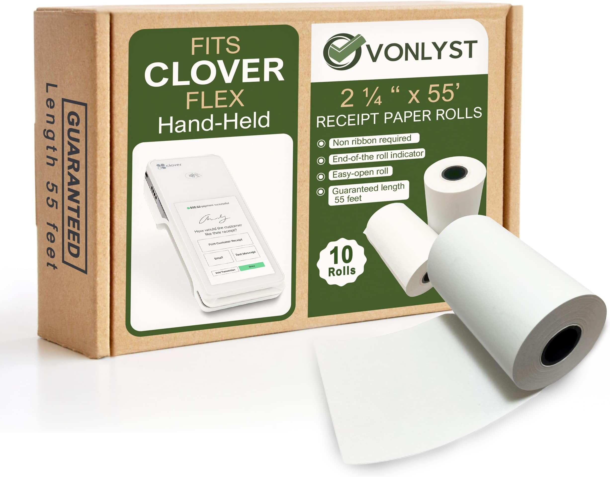 Thermal Paper Roll for Clover Flex Receipt Paper 2 1/4 x 55 (10 Rolls)
