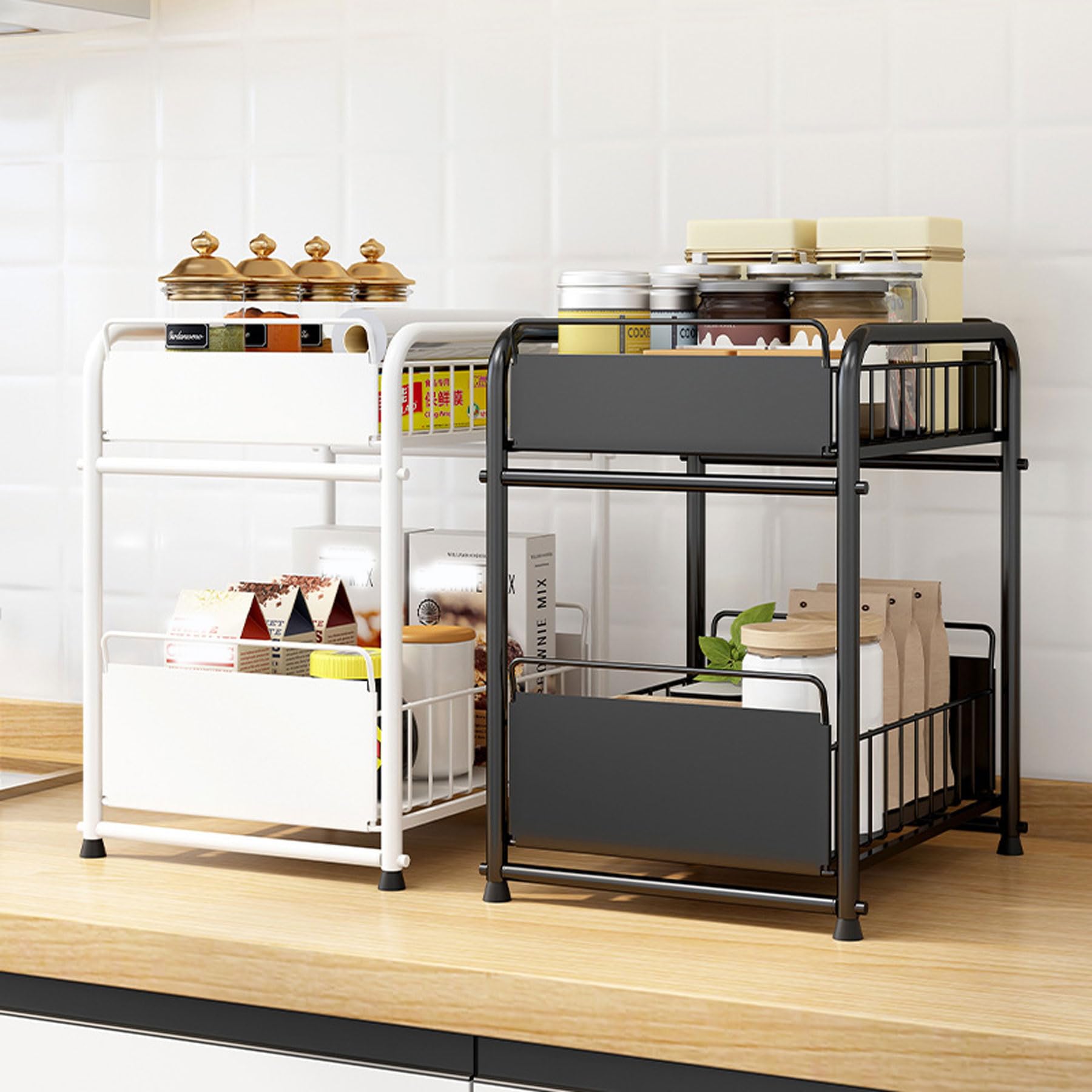 Generico Organizer da Cucina sottolavello, Organizer da Cucina Estraibile a 2 Livelli, per Cucina e Bagno, Soluzione di stoccaggio Multiuso Impermeabile