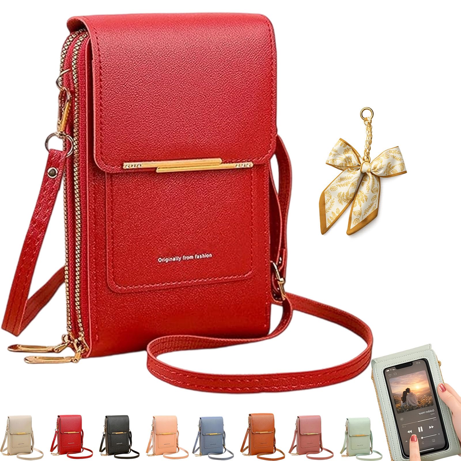 Women's Touch Screen Mobile Phone Messenger Bag, RFID Leather Crossbody Wallet Purse, Anti-Theft Shoulder Strap — view 25