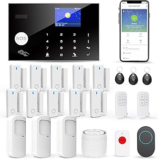 Alarmanlage Haus, Drahtloses WLAN/GSM SMS Heimsicherheitssystem mit 22 Komponenten, Bewegungsmelder, 120dB Alarmsirene, Intelligente Fernbedienung, Sprachansage
