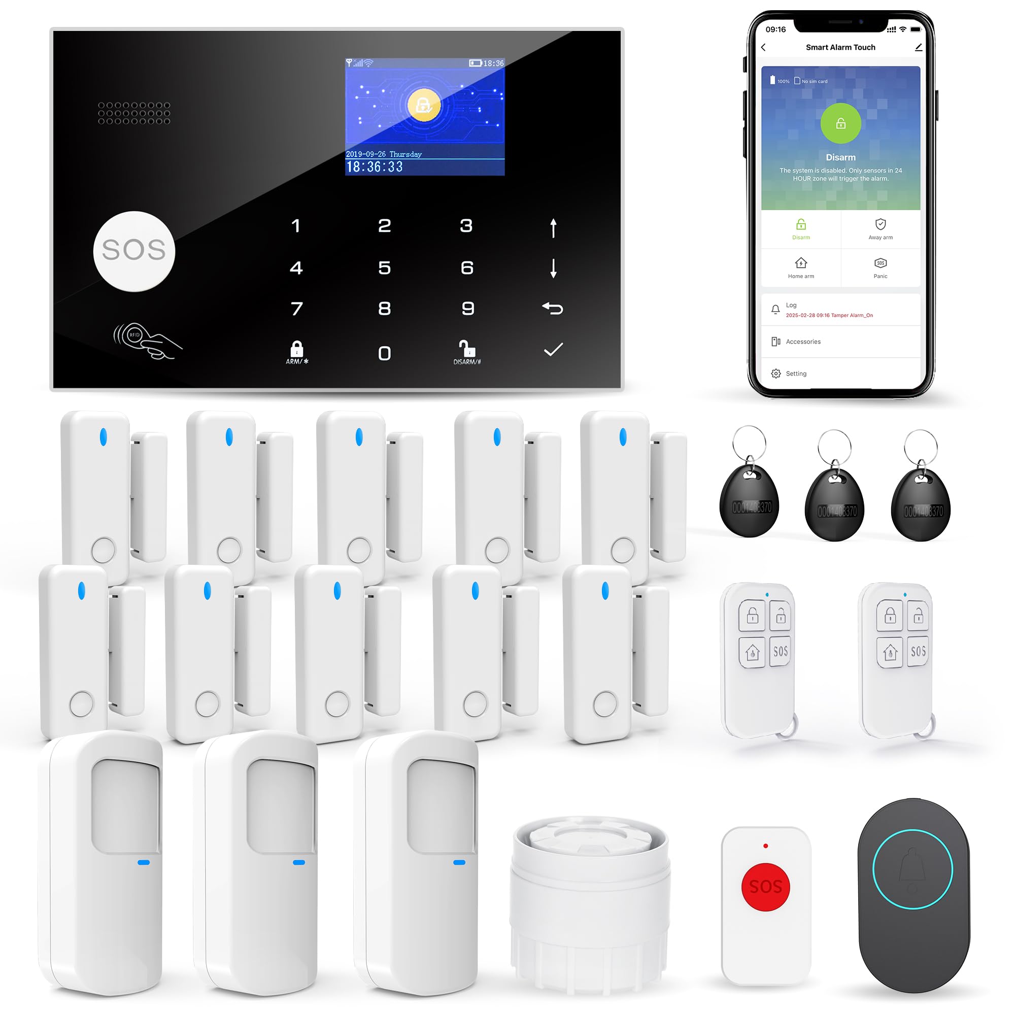 Home Alarm Systems, 22 Pieces WiFi/gsm SMS Wireless Security System with Motion Detector, 120dB Alarm Siren, Smart Remote Control, Voice Invitation