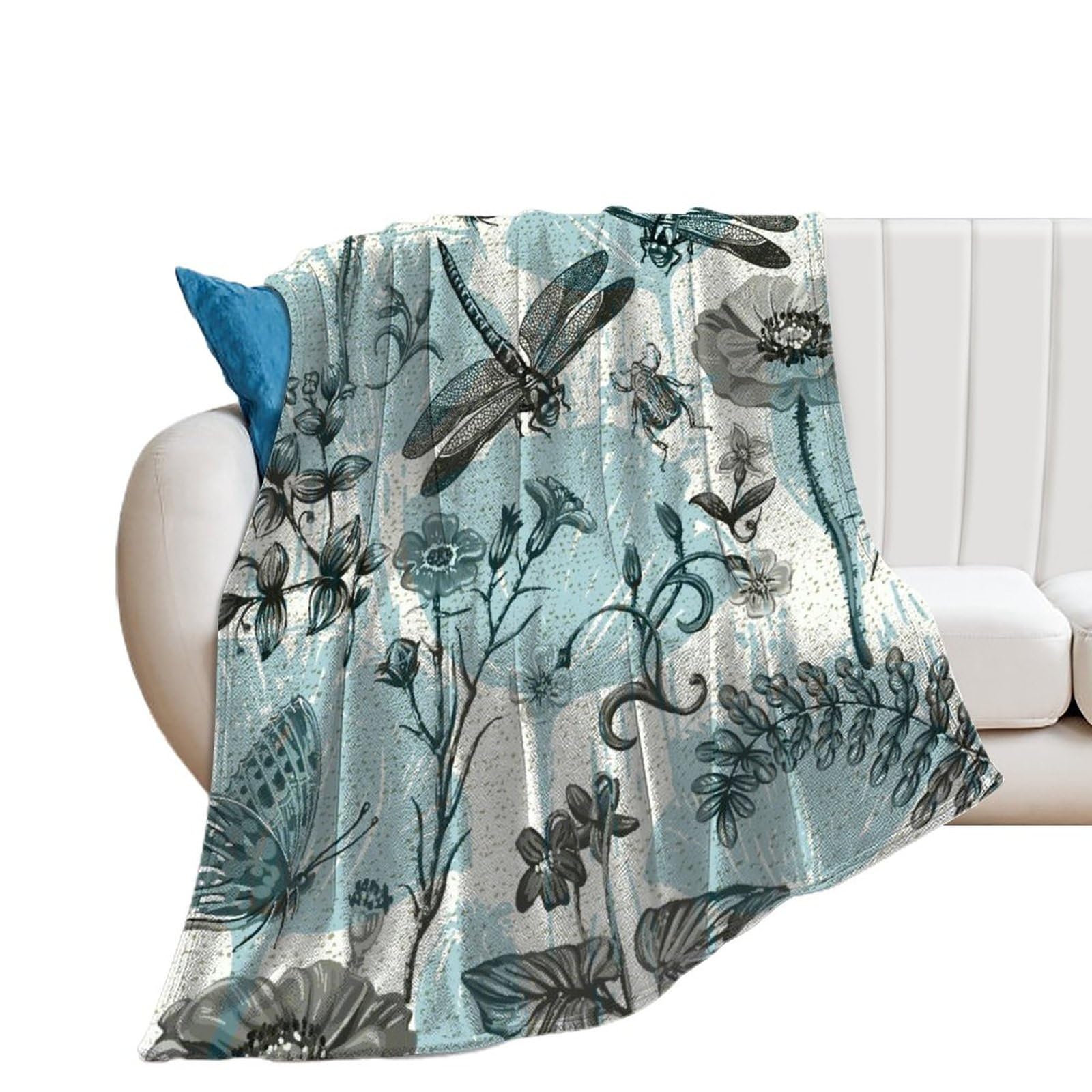 Couverture polaire papillon et libellule jeté de canapé en flanelle de 100x130cm