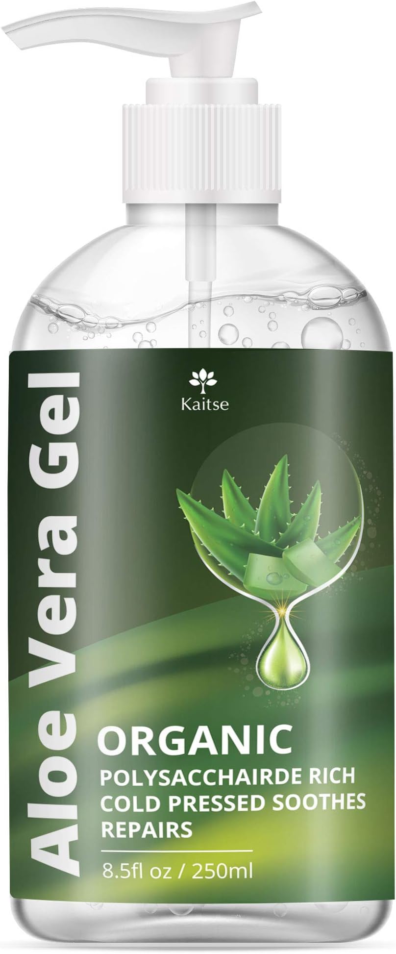 Aloe Vera Gel Juice for Face, Hair and Body - 100% Pure Cold Pressed - for Sun Burn, Eczema, Bug or Insect Bites, Dry Damaged Aging skin, Razor Bumps & Acne (250ml)