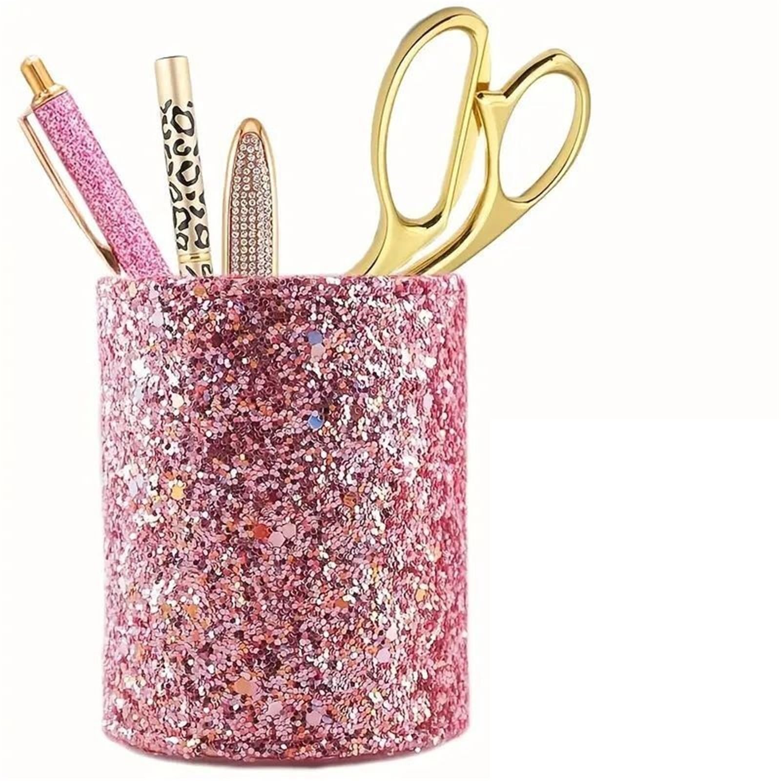 LOVSSU Bling Pen Holder, Nail Art Brush Eyebrow Storage Cylinder, Desktop Dressing Table Decorative Bucket, Makeup(Pink)