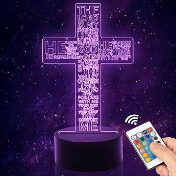 Jesus Cross 3 D Night Light Christ Optical Illusion Lights 16 Colours Change with Remote Control Cross Night Light Desk Lamps Room Home Decor Christmas Birthday Easter Gifts [Energy Class G]