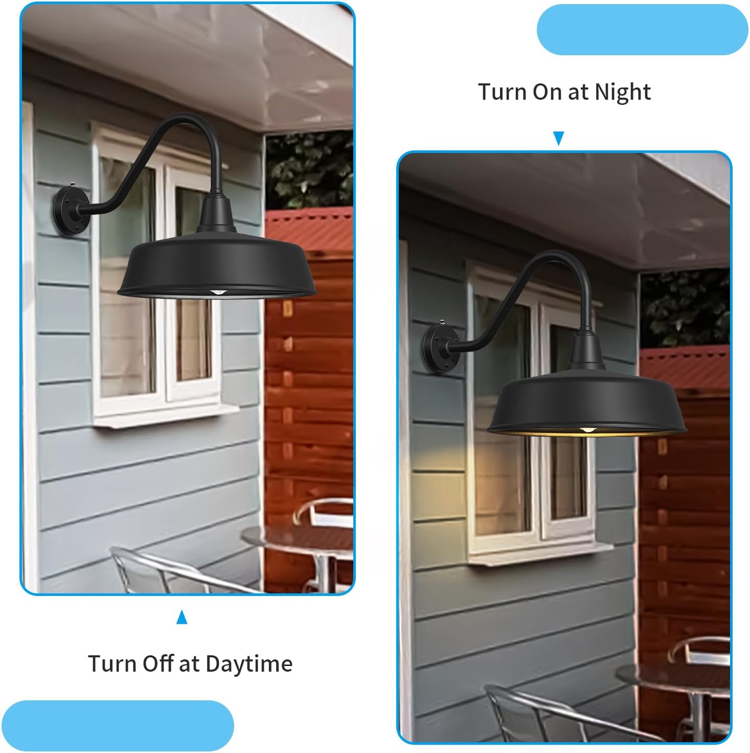 JOESA Extra Large 24 Barn Gooseneck Light, Dusk to Dawn Exterior Light Fixture, Ideal for Installation on Porch, Garage Doorway, Classic Outdoor Barn Light.